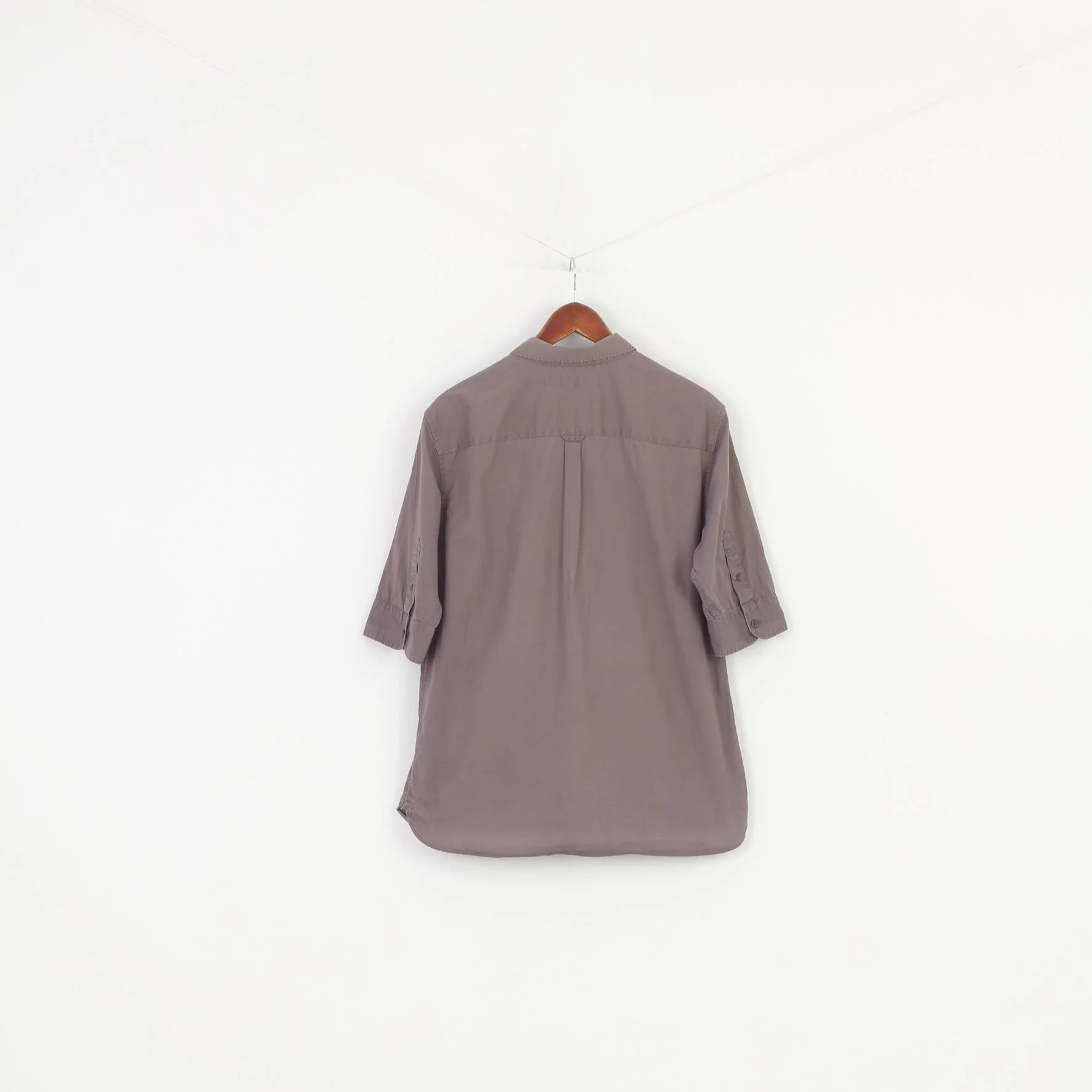 Allsaints Men L Casual Shirt Collar Grey Medium Sleeve Buttons Cotton Elegant Top - Image 8