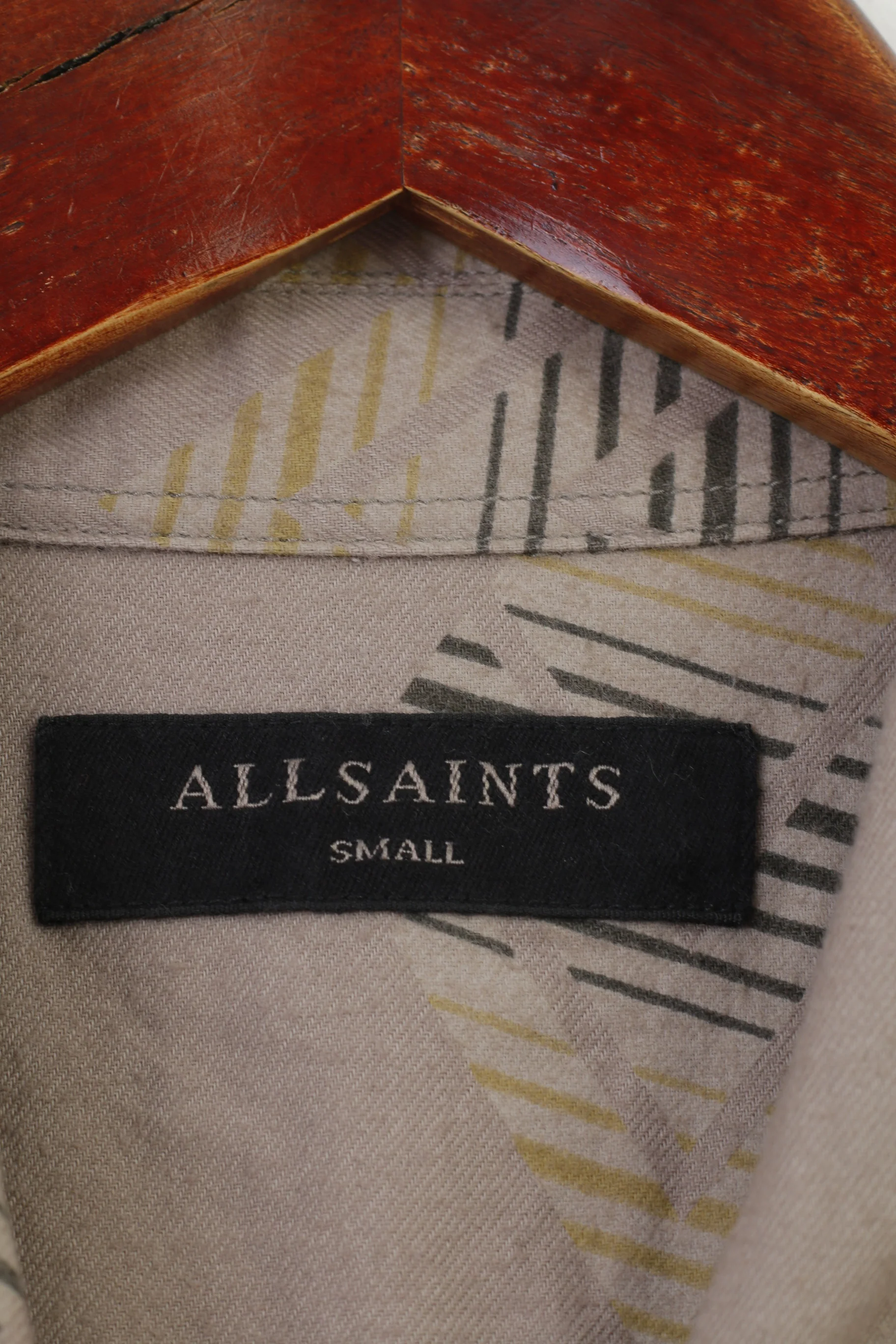 Allsaints Men S Casual Shirt Brown Abstract Cotton Pockets Long Sleeve Top - Image 4
