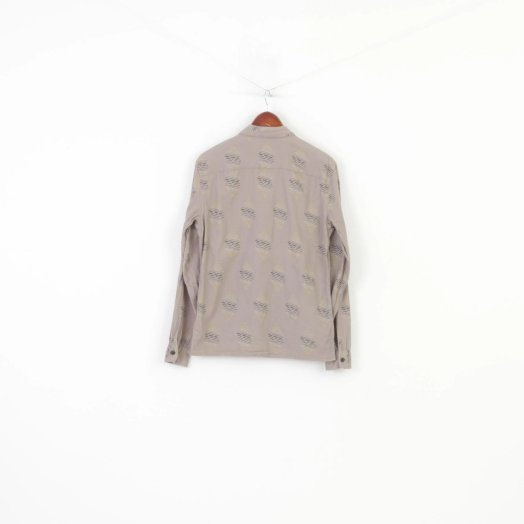 Allsaints Men S Casual Shirt Brown Abstract Cotton Pockets Long Sleeve Top - Image 6