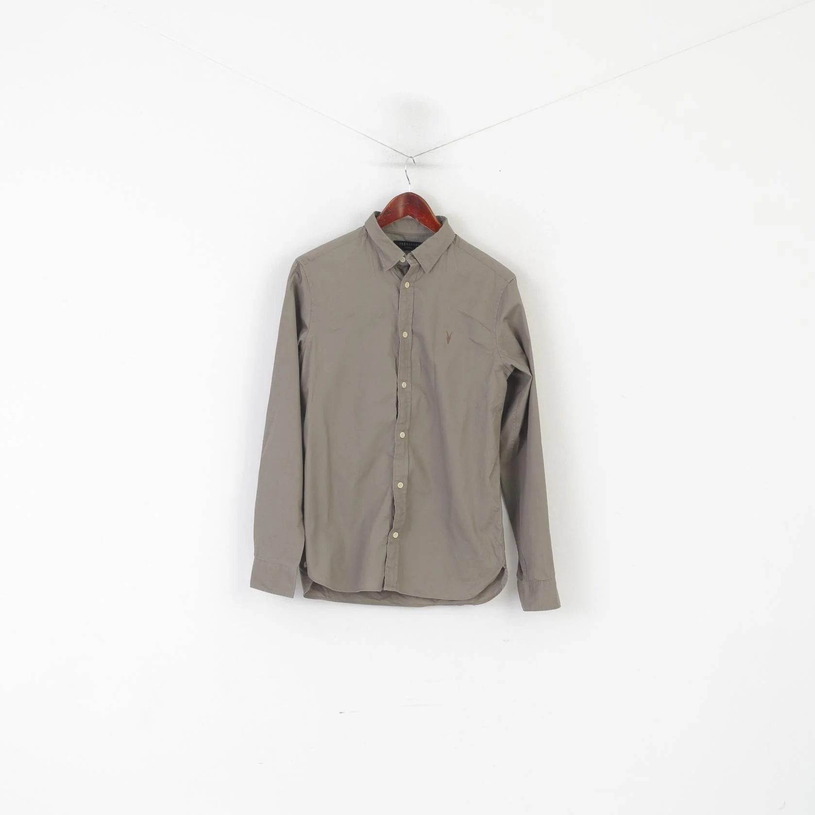AllSaints Men XS Casual Shirt Brown Cotton Redondo Plain Long Sleeve Top - Image 2