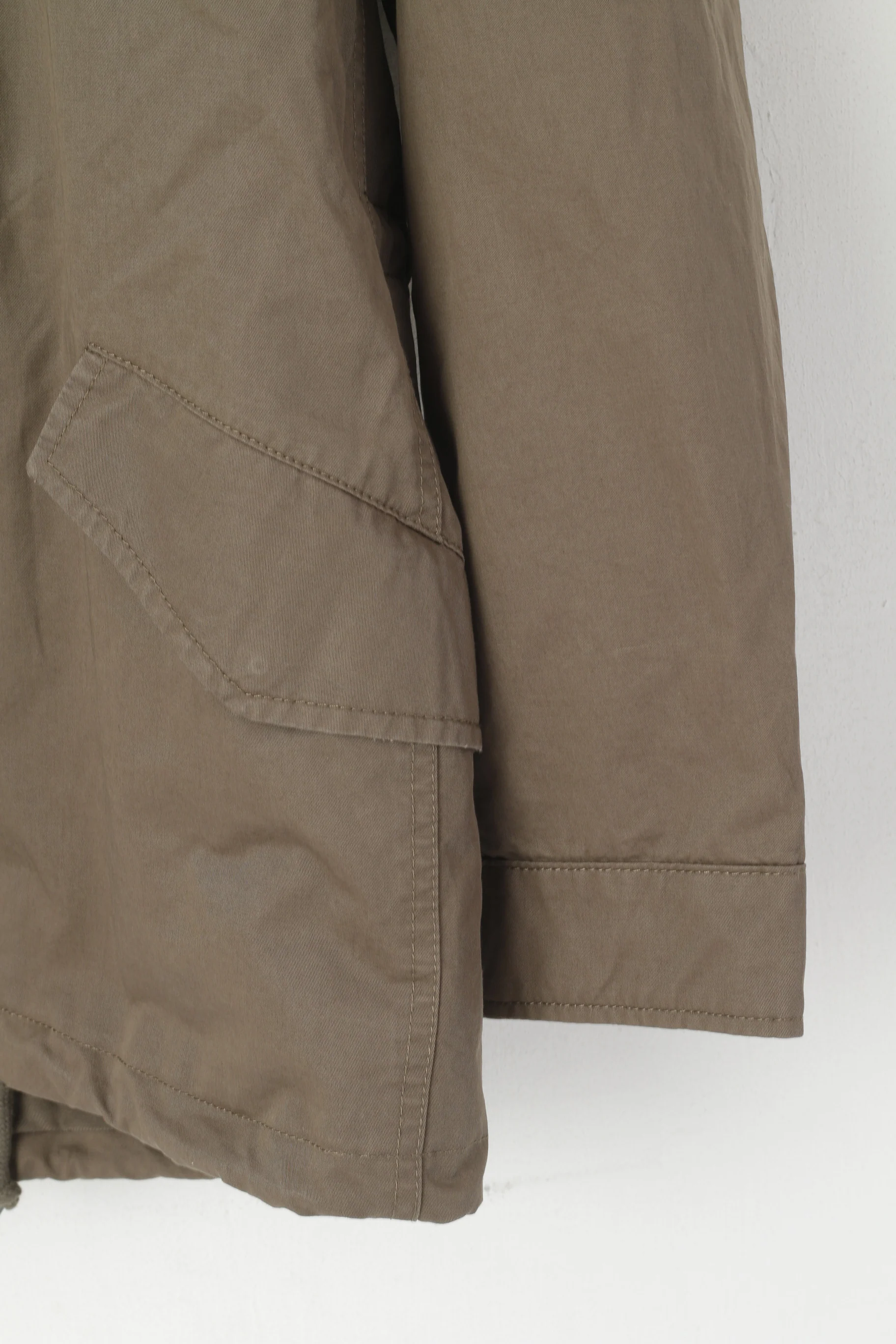 AllSaints Women 10 38 M Jacket Khaki Cotton Arton Full Zip Hooded High Collar Top - Image 4