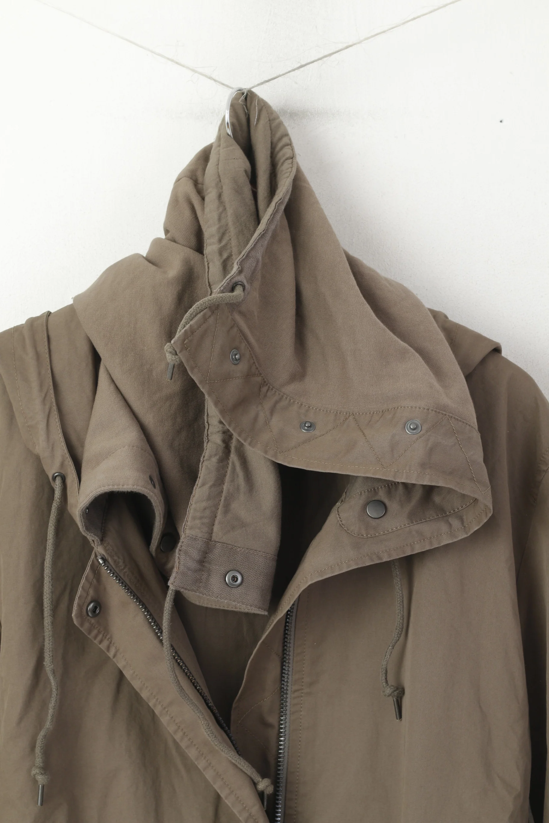 AllSaints Women 10 38 M Jacket Khaki Cotton Arton Full Zip Hooded High Collar Top - Image 5