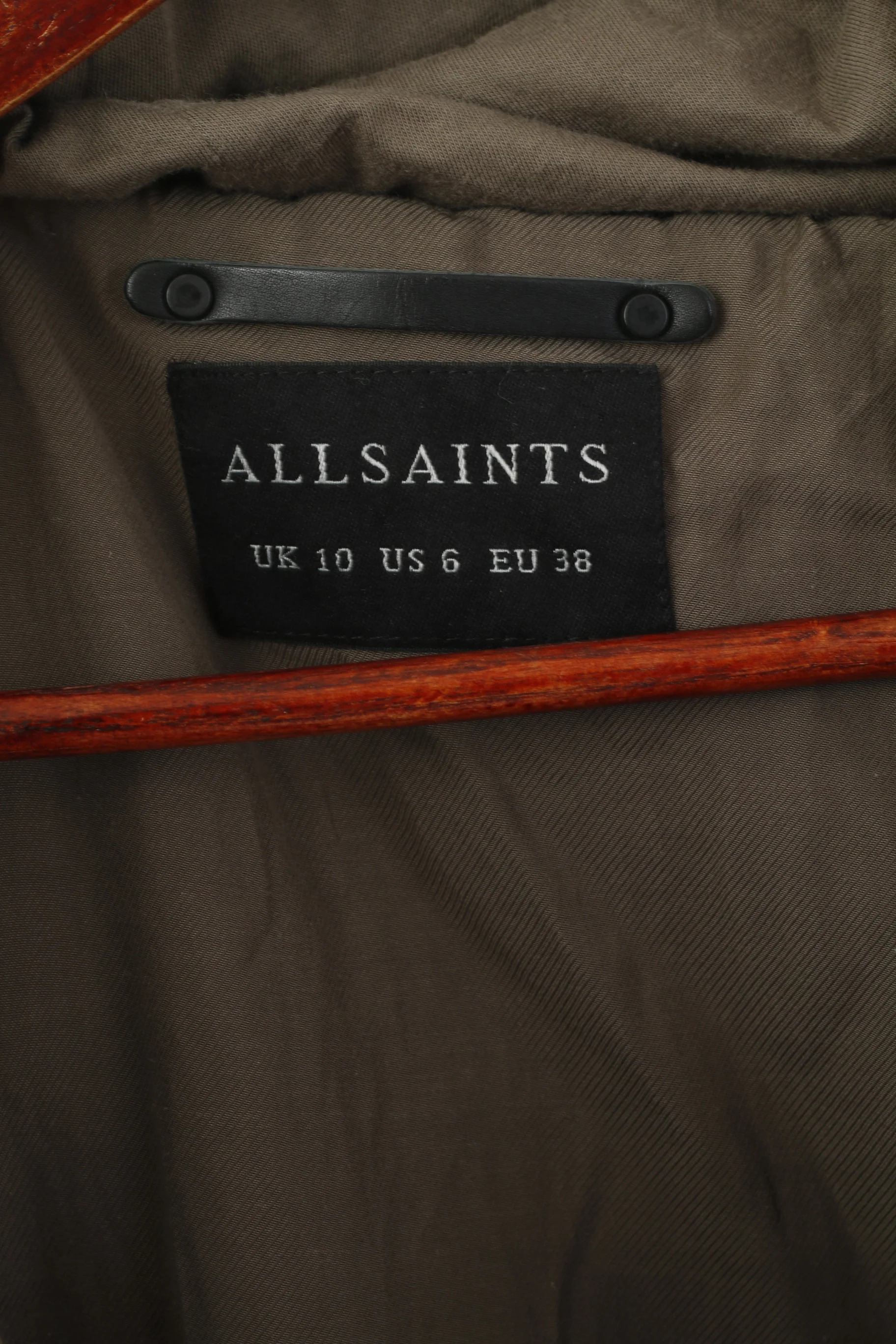 AllSaints Women 10 38 M Jacket Khaki Cotton Arton Full Zip Hooded High Collar Top - Image 6