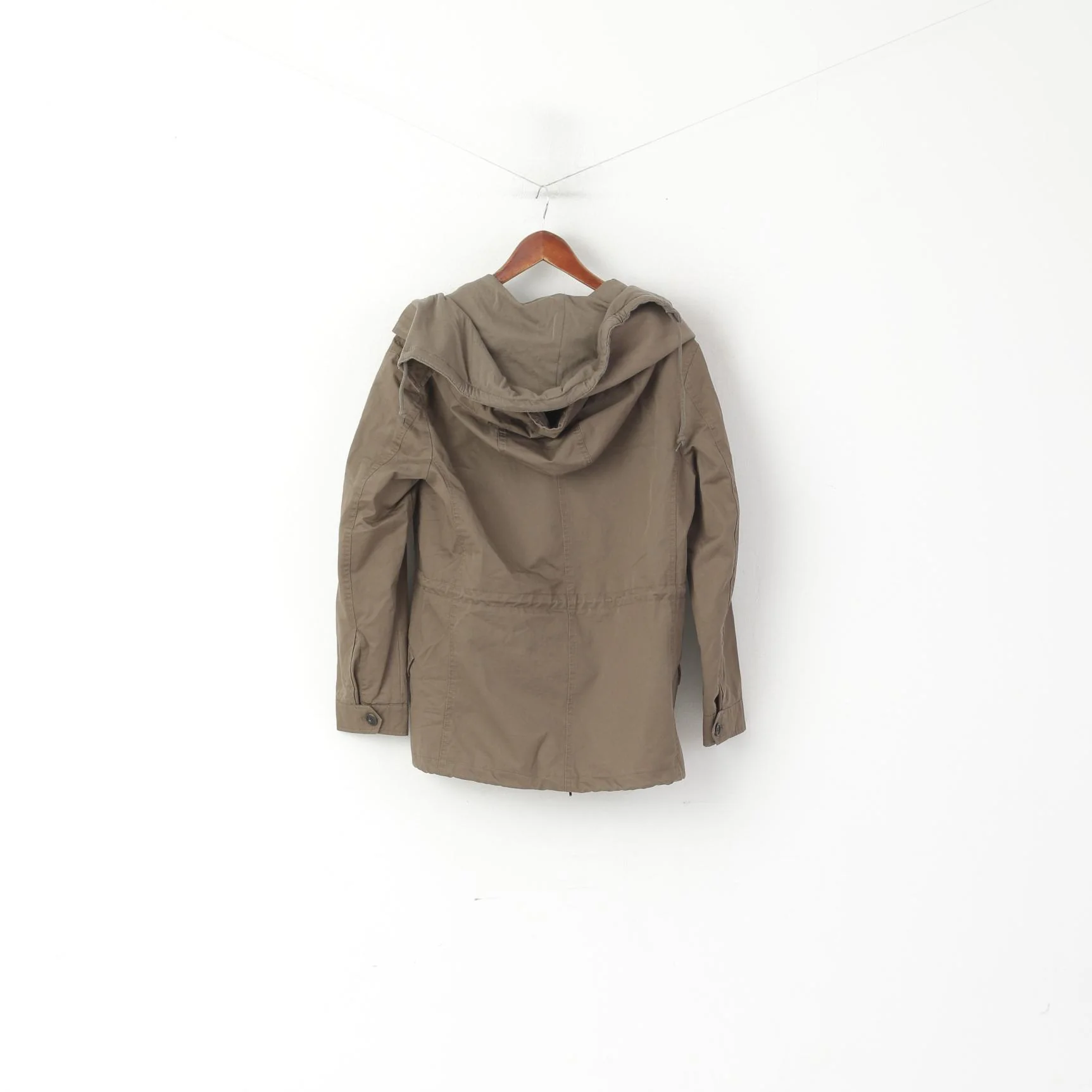 AllSaints Women 10 38 M Jacket Khaki Cotton Arton Full Zip Hooded High Collar Top - Image 8