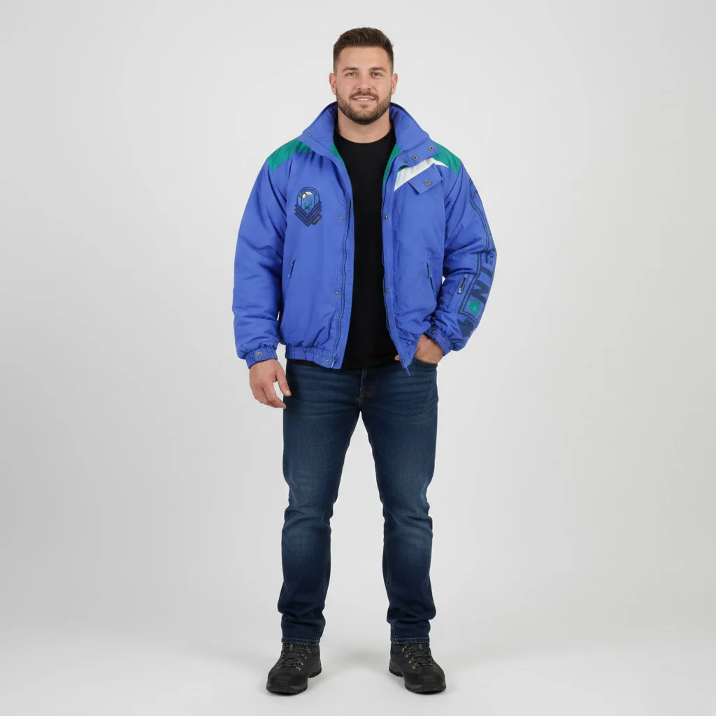 Allsport Men 50 XL Jacket Blue Full Zipper Air Commander Microfibre 2000 Shoulder Pads Padded Vintage 90s Top