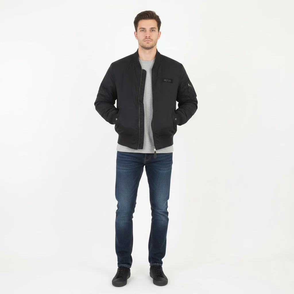 Alpha Industries Inc Men XL Jacket Black Nylon Military Full Zipper Bomber Casual Top