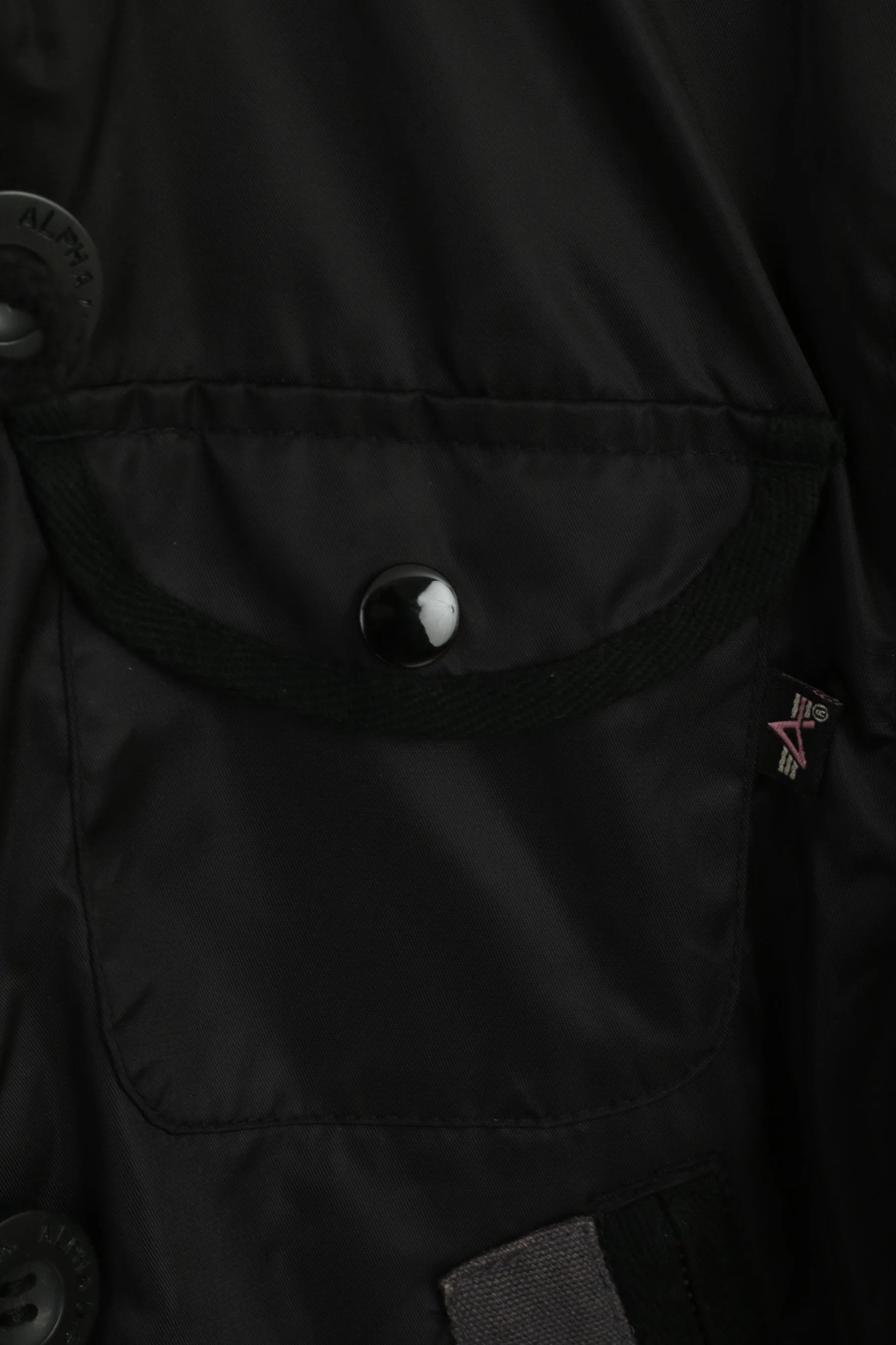 Alpha Industries Women M Jacket Black Biker Nylon Waterproof Padded Hidden Hood Top - Image 5