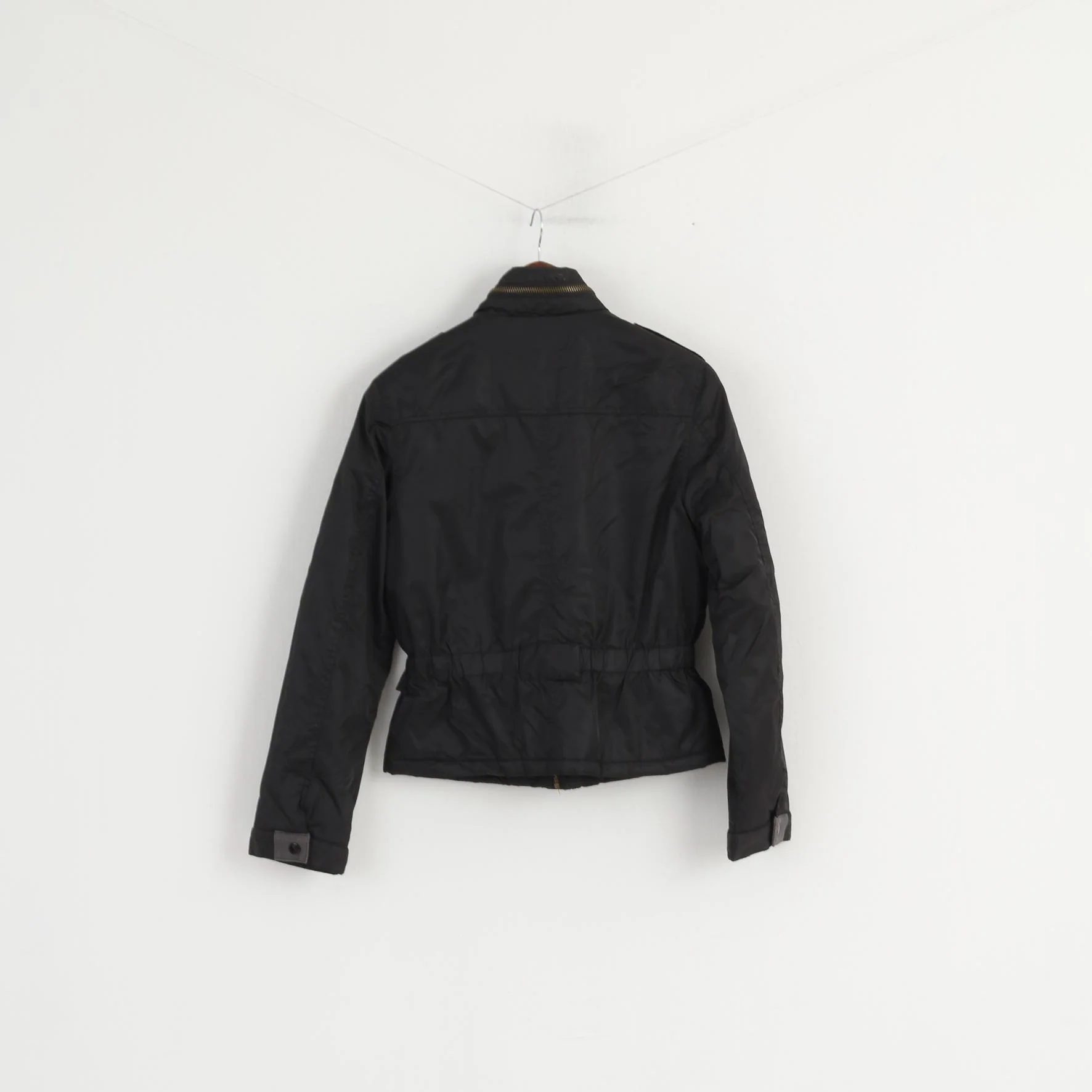 Alpha Industries Women M Jacket Black Biker Nylon Waterproof Padded Hidden Hood Top - Image 8