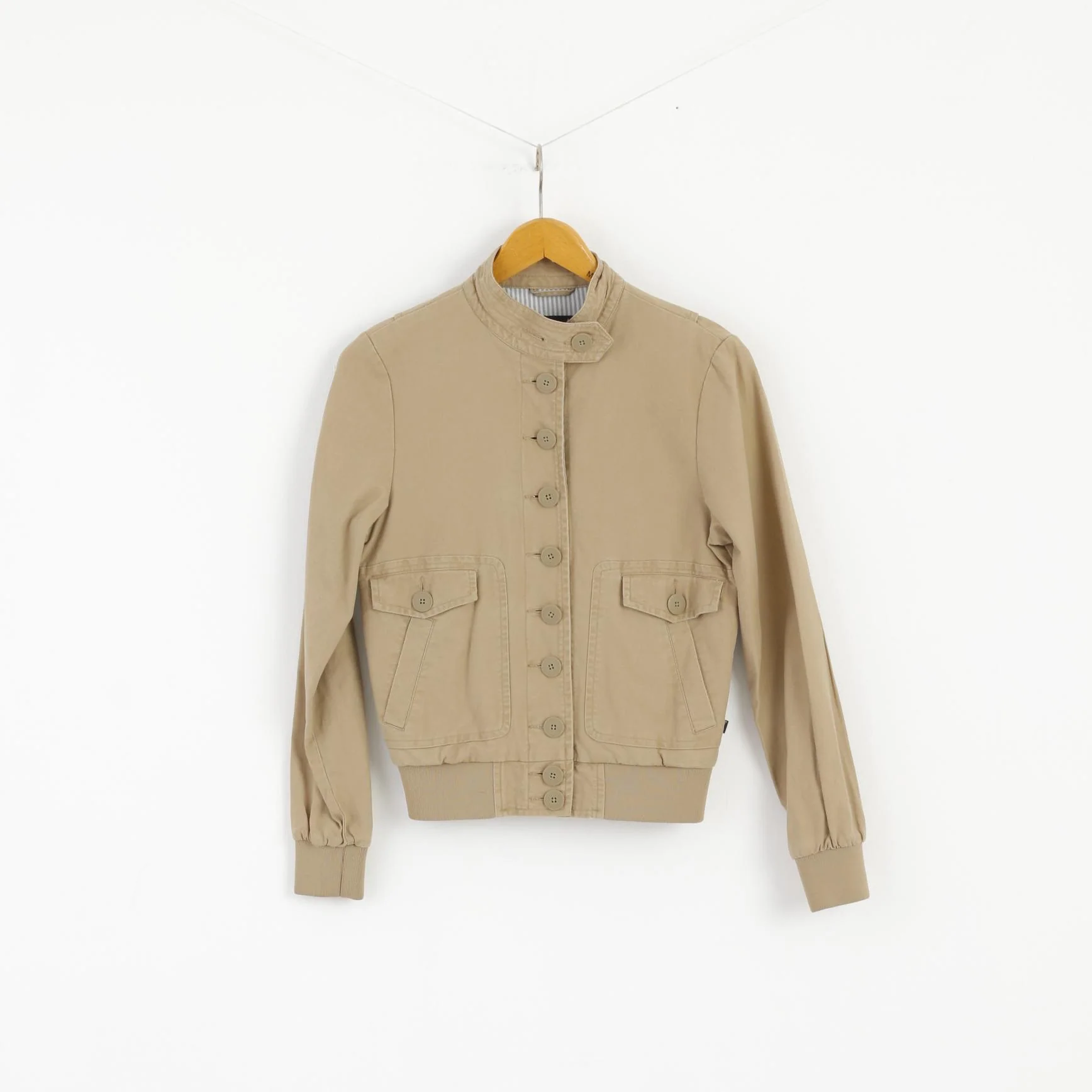 Alpha Industries Women S Jacket Beige Stand Up Collar Full Zipper Cotton Top - Image 2