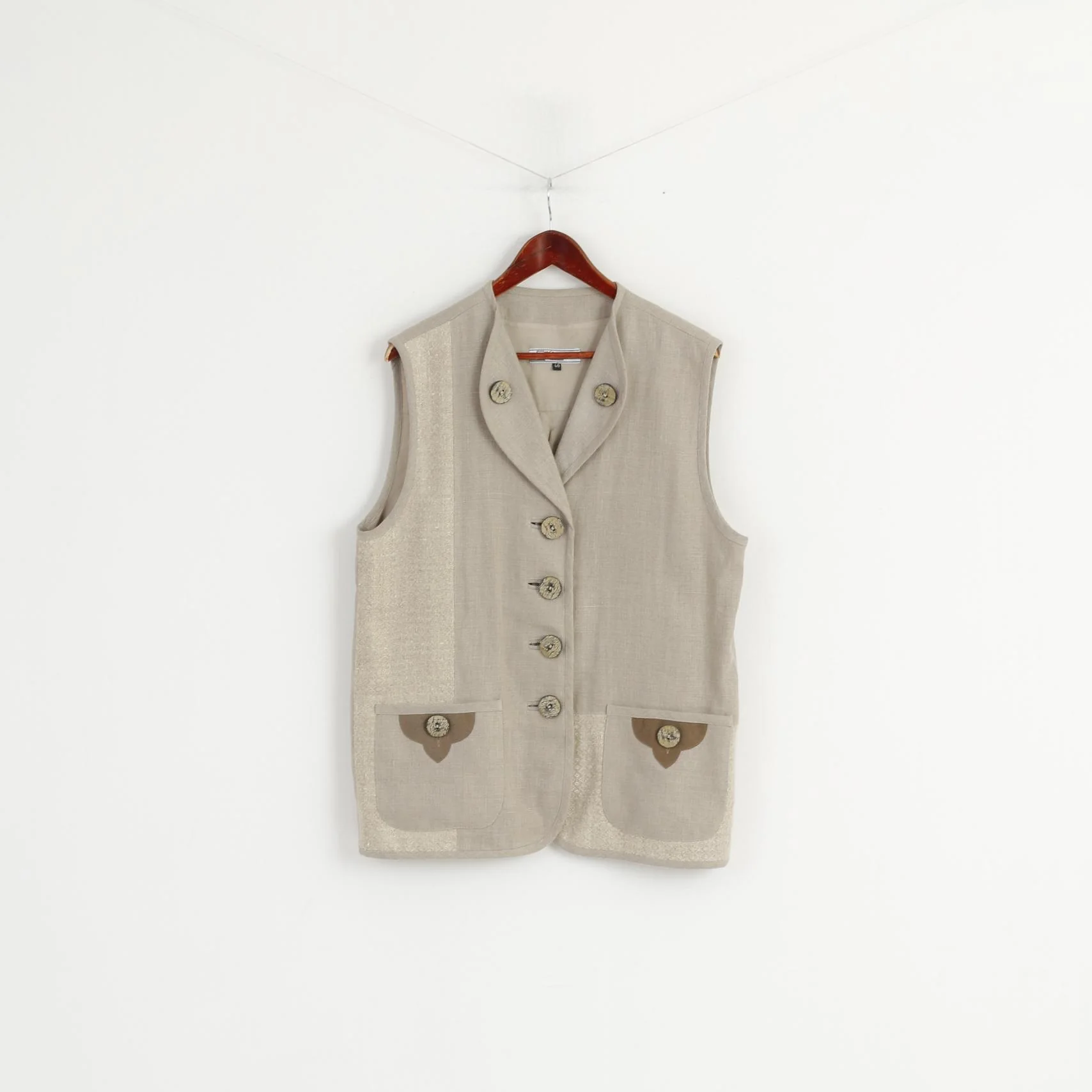 Alphorn Trachtenmode Women 40 L Waistcoat Beige 100% Linen Tyrol Vest - Image 2