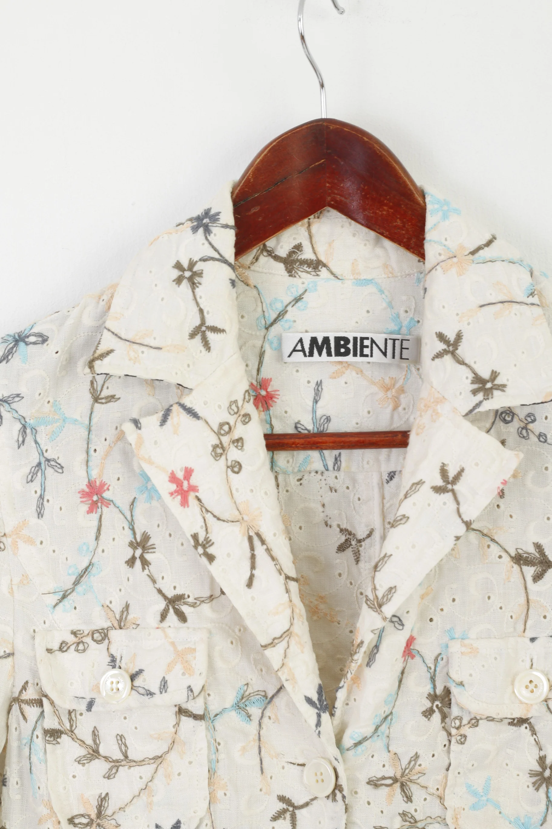 Ambiente Women S Coat Cream Floracl Embroidered Lightweight Cotton Top - Image 2