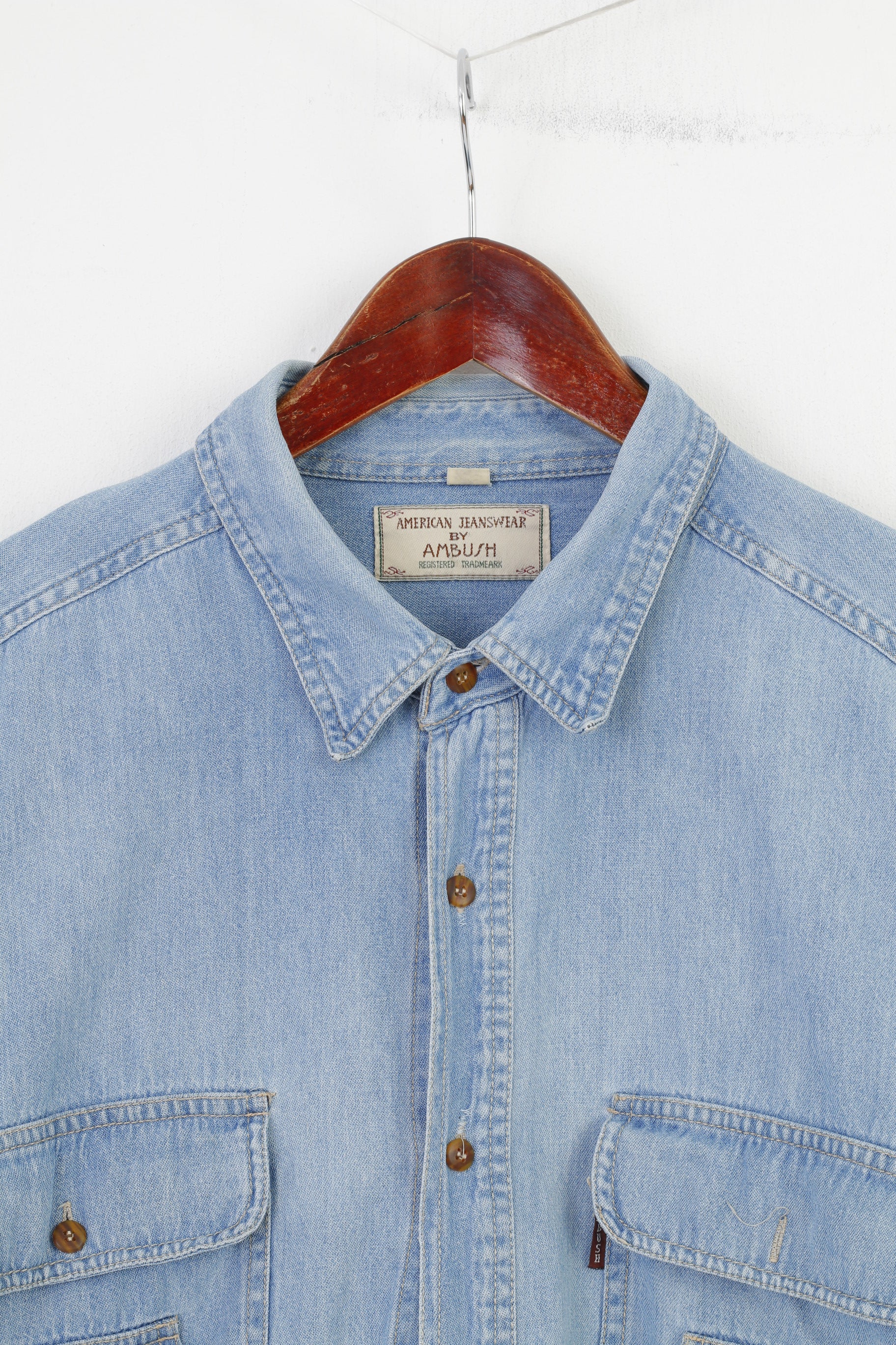 Ambush Men XXL Jeans Shirt Blue American Jeanswear Cotton Long Sleeve Collar Top - Image 2