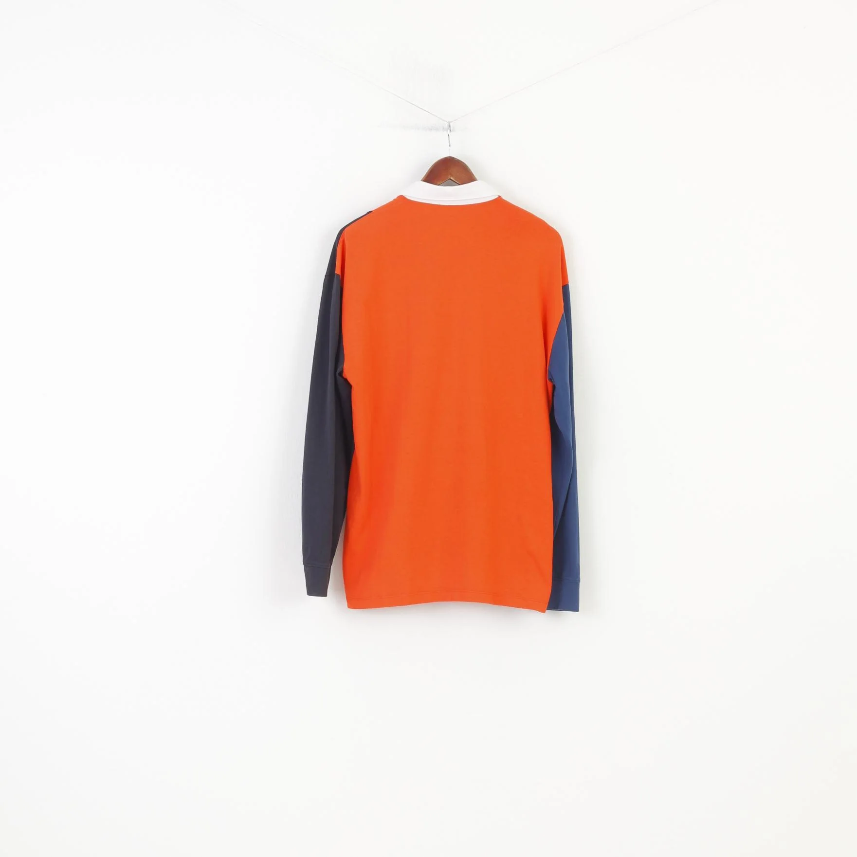 America Perry Ellis Men M Polo Shirt Long Sleeve Collar Orange Striped Cotton Vintage Top - Image 7