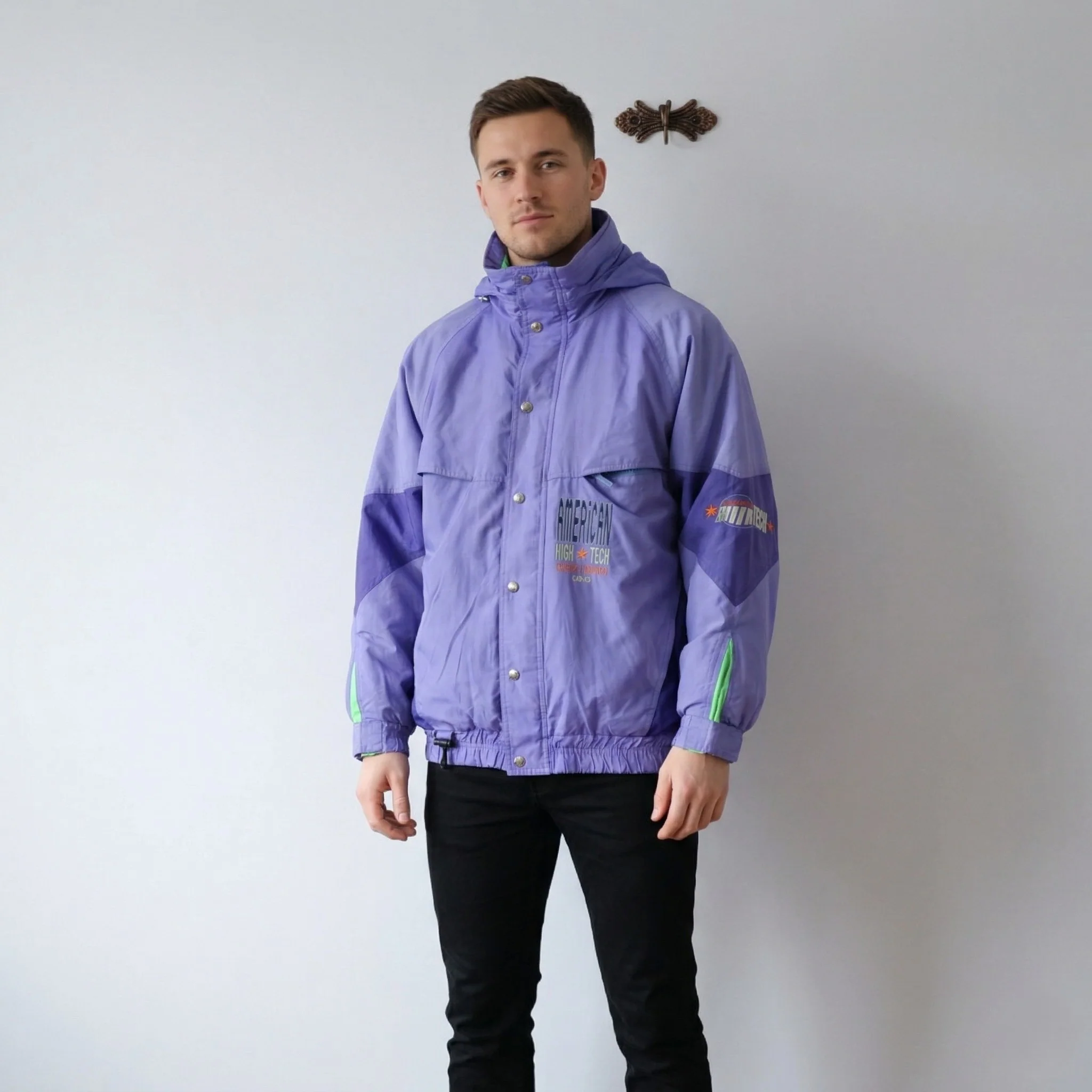 American Clothing Company Mens S Jacket Purple High Tech Full Zipper Hooded Retro Top