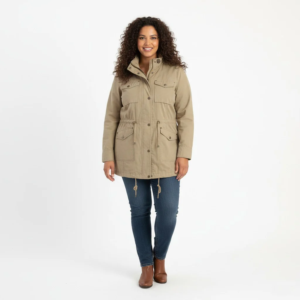 Andrew Marc New York Women XL Jacket Beige Cotton Lightweight Full Zipper Top