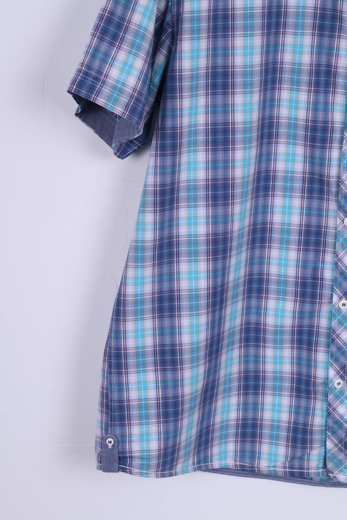 Angelo Litrico C&A Mens XL Casual Shirt Cotton Check Short Sleeve Blue - Image 3