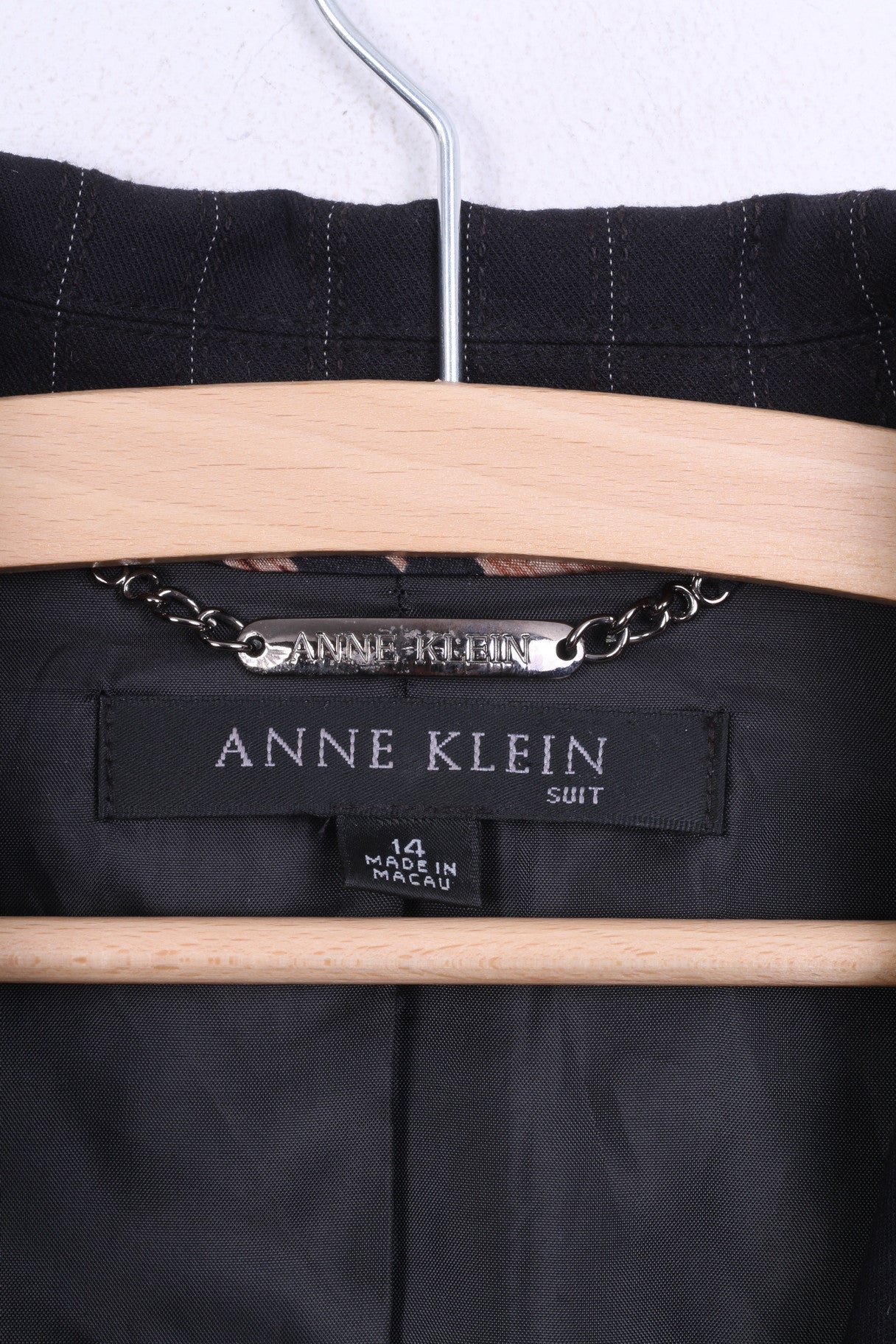 ANNE KLEIN Womens 14 XL Blazer Striped Black Single Breasted - Image 4