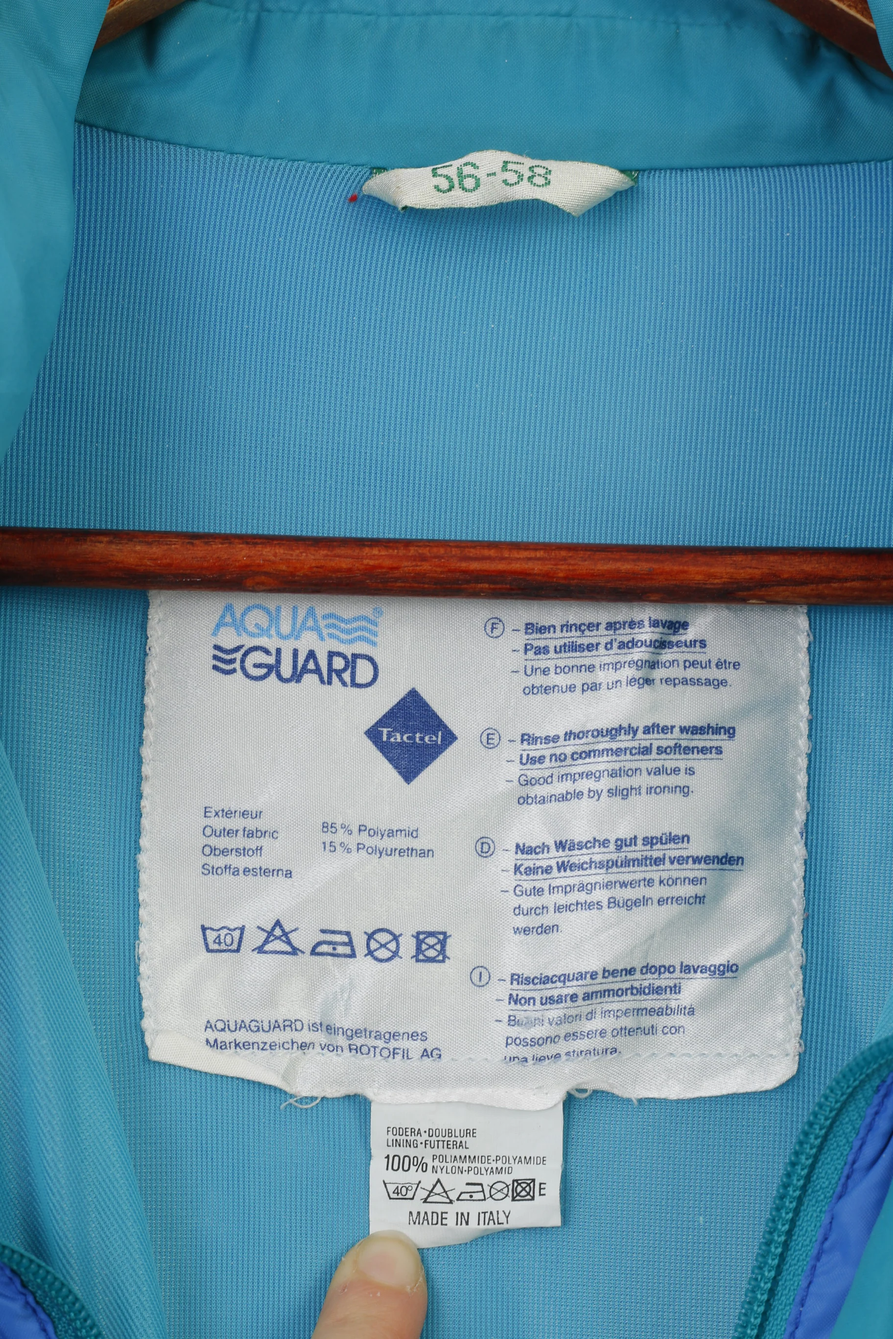 Aqua Guard Men 56-58 XL Jacket Blue Waterptoof Vintage Retractable Hood Full Double Zipper Outwear Top - Image 8
