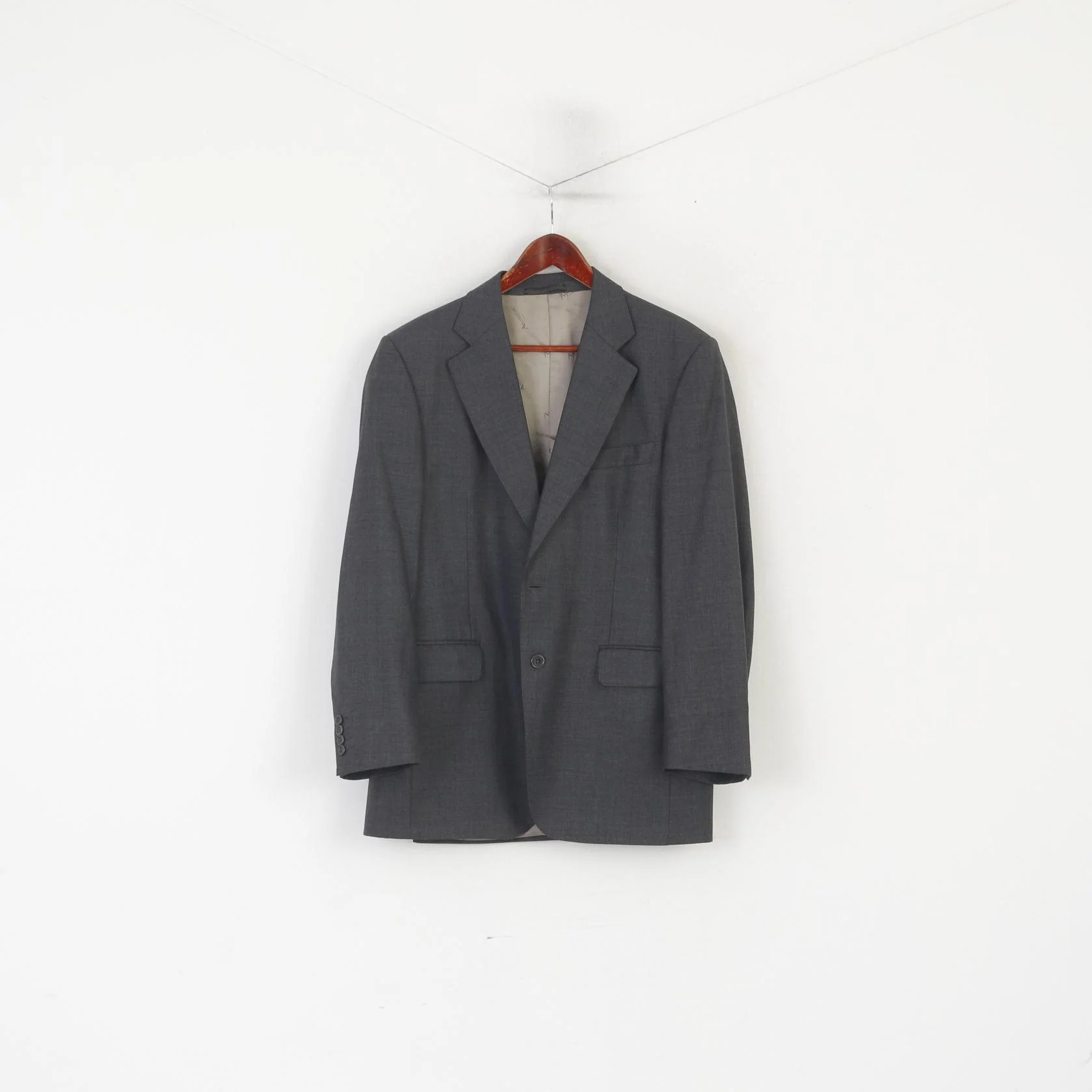 Aquascutum London Men 40 Blazer Gray Wool Vintage Single Breasted Jacket - Image 2