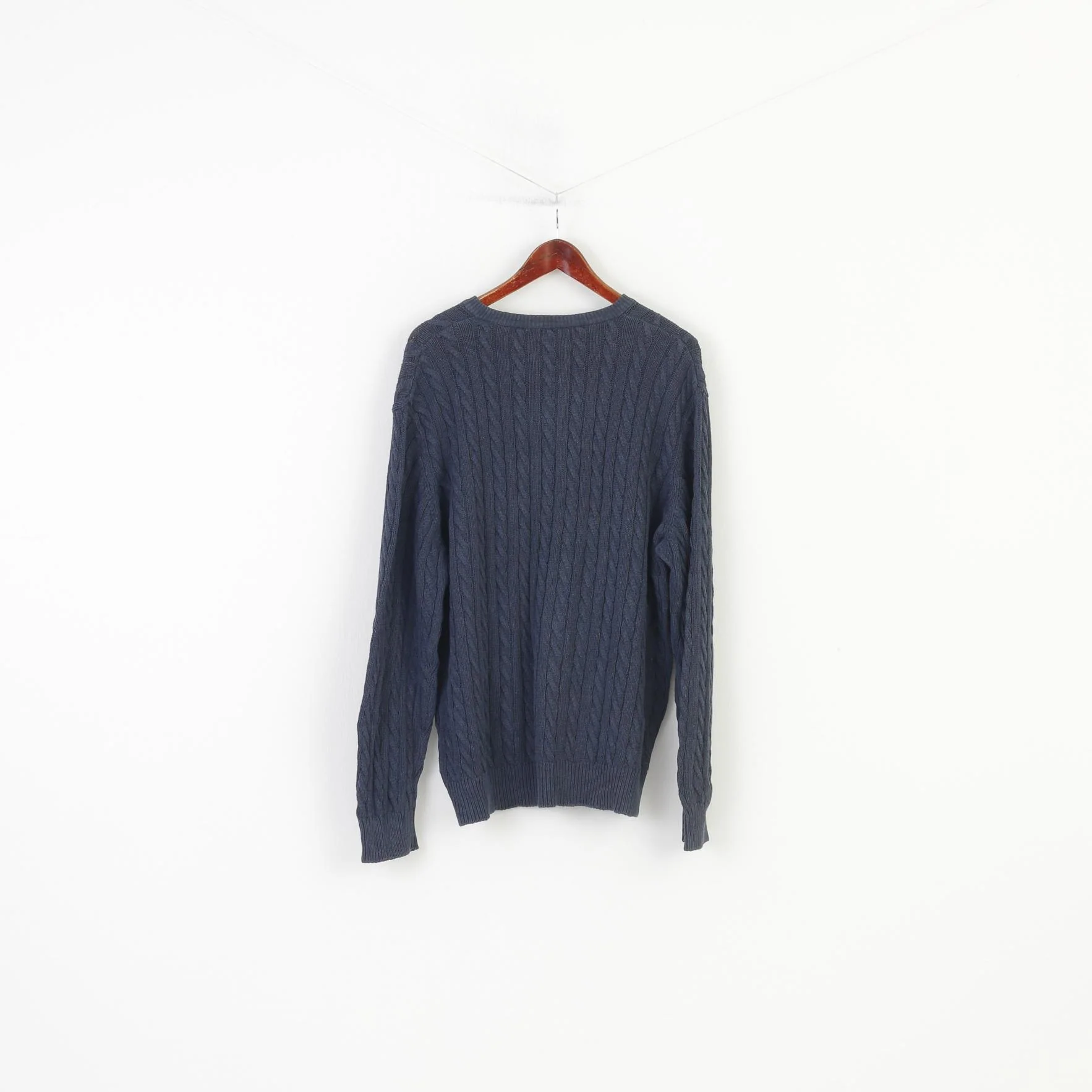 Aquascutum Men XL Jumper Navy Crew Neck Cotton Classic Italy Top - Image 6