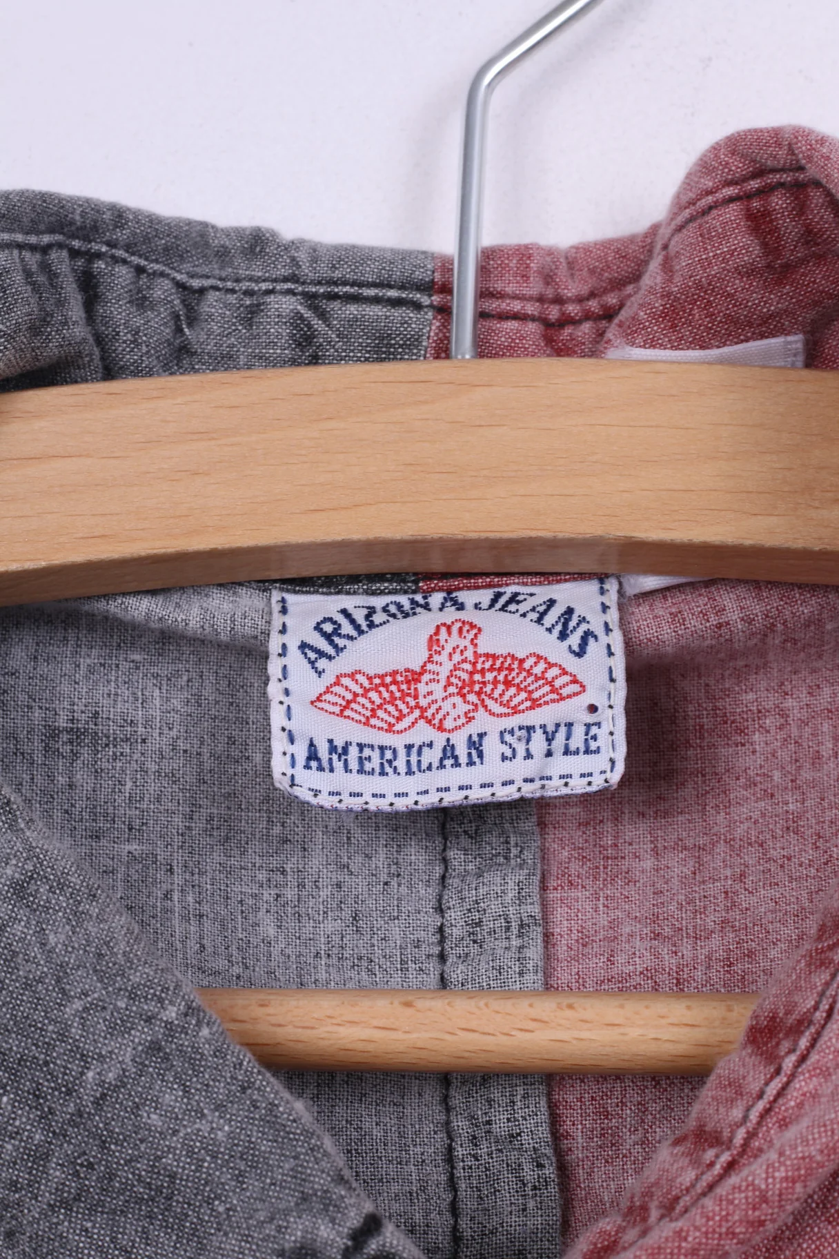 Ariozona Jeans Mens L Casual Shirt Grey Red Short Sleeve Cotton American Style - Image 4