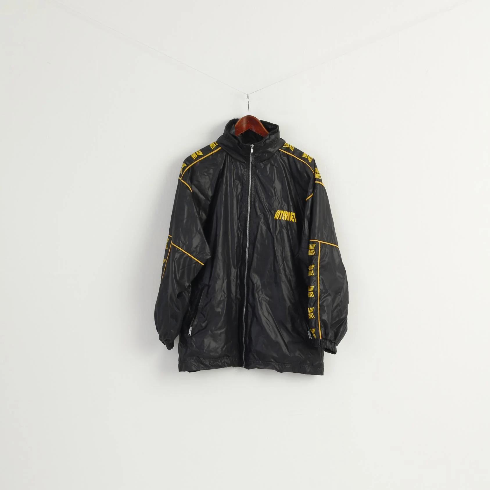 ARIZONA Men M 170 Jacket Black Nylon Waterproof Retro Hooded Zip Up Unisex Top - Image 2
