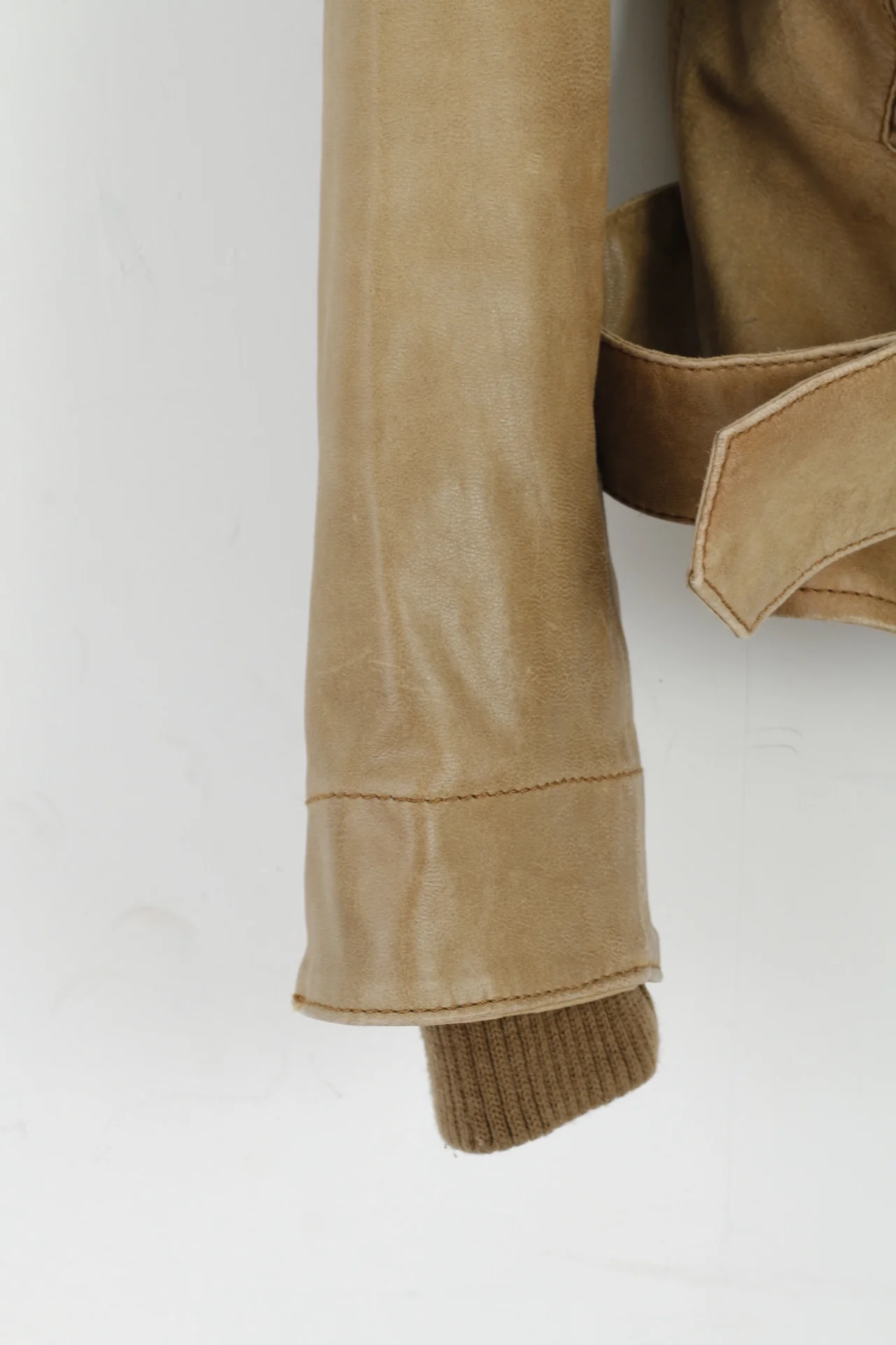 ARMA Women 18 44 Jacket Brown Latte 100% Leather Biker Belted Buttoned - Image 3