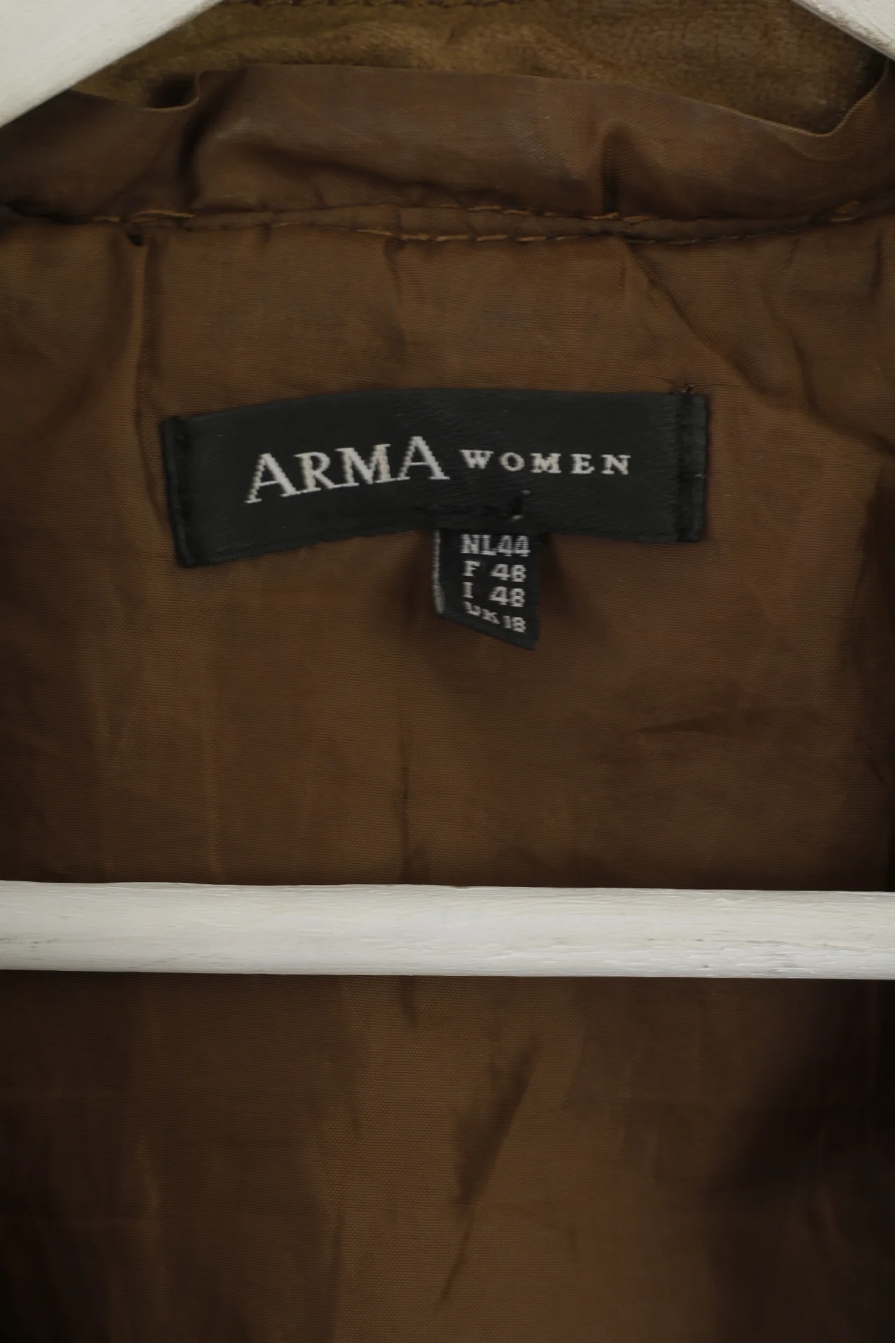 ARMA Women 18 44 Jacket Brown Latte 100% Leather Biker Belted Buttoned - Image 5