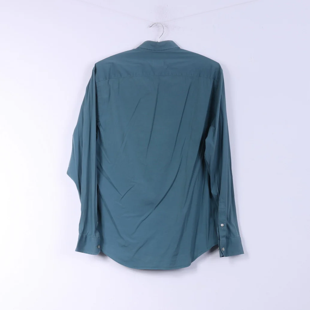 Armani Collezioni Mens M Casual Shirt Sea Blue Cotton Plain Top - Image 6