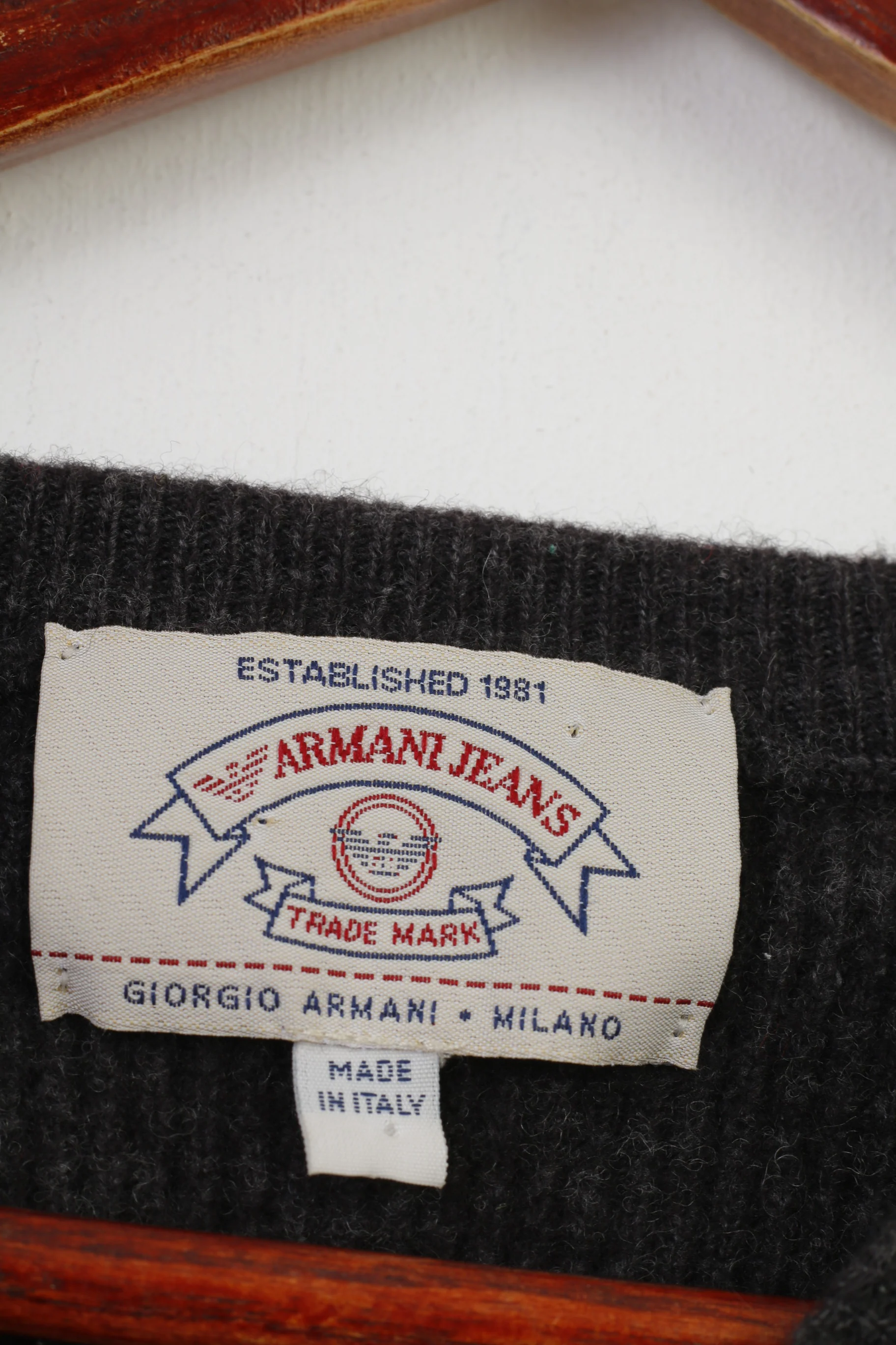 Armani Jeans Men S Jumper Charcoal Made in Italy 1981 V Neck Winter Top - Image 6