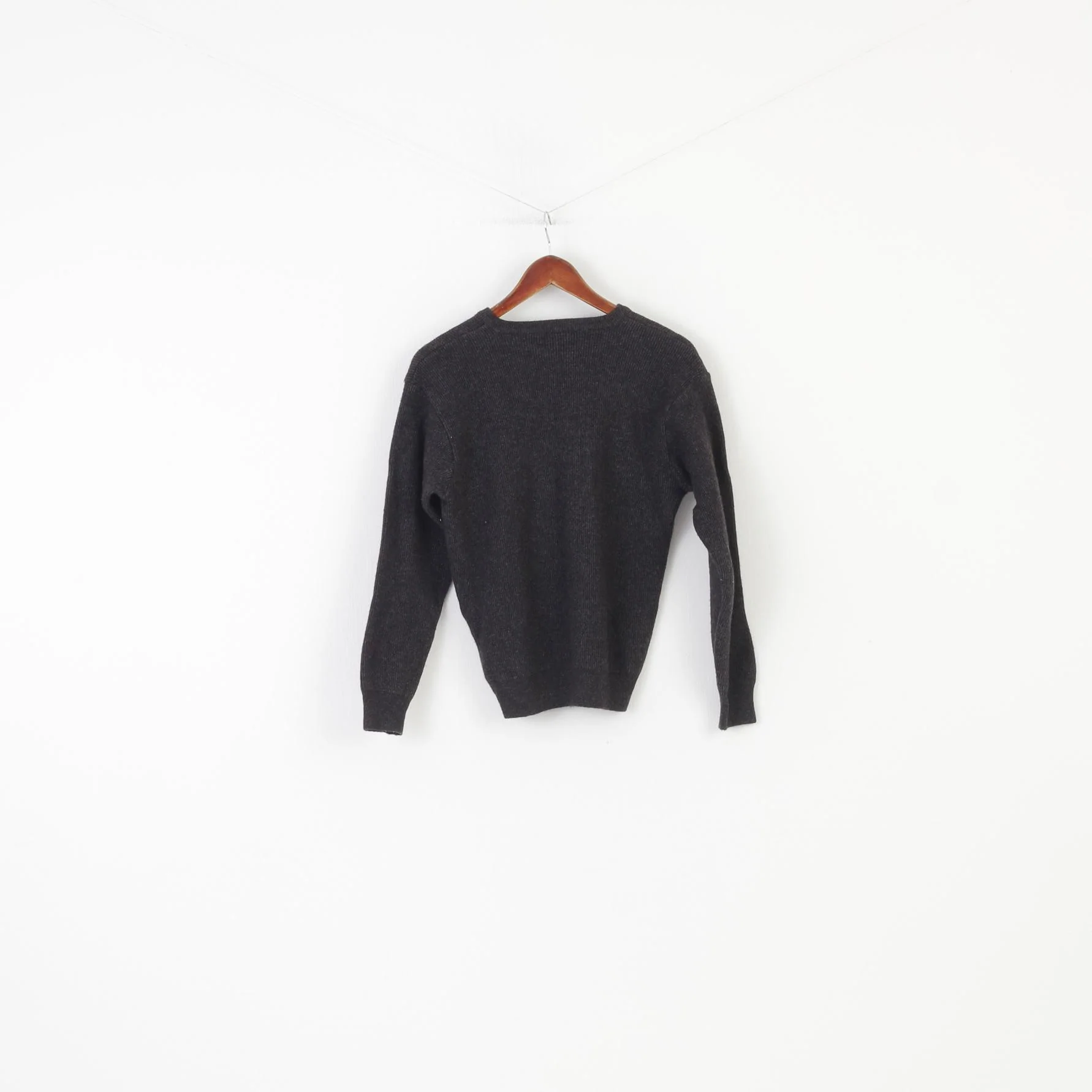 Armani Jeans Men S Jumper Charcoal Made in Italy 1981 V Neck Winter Top - Image 7