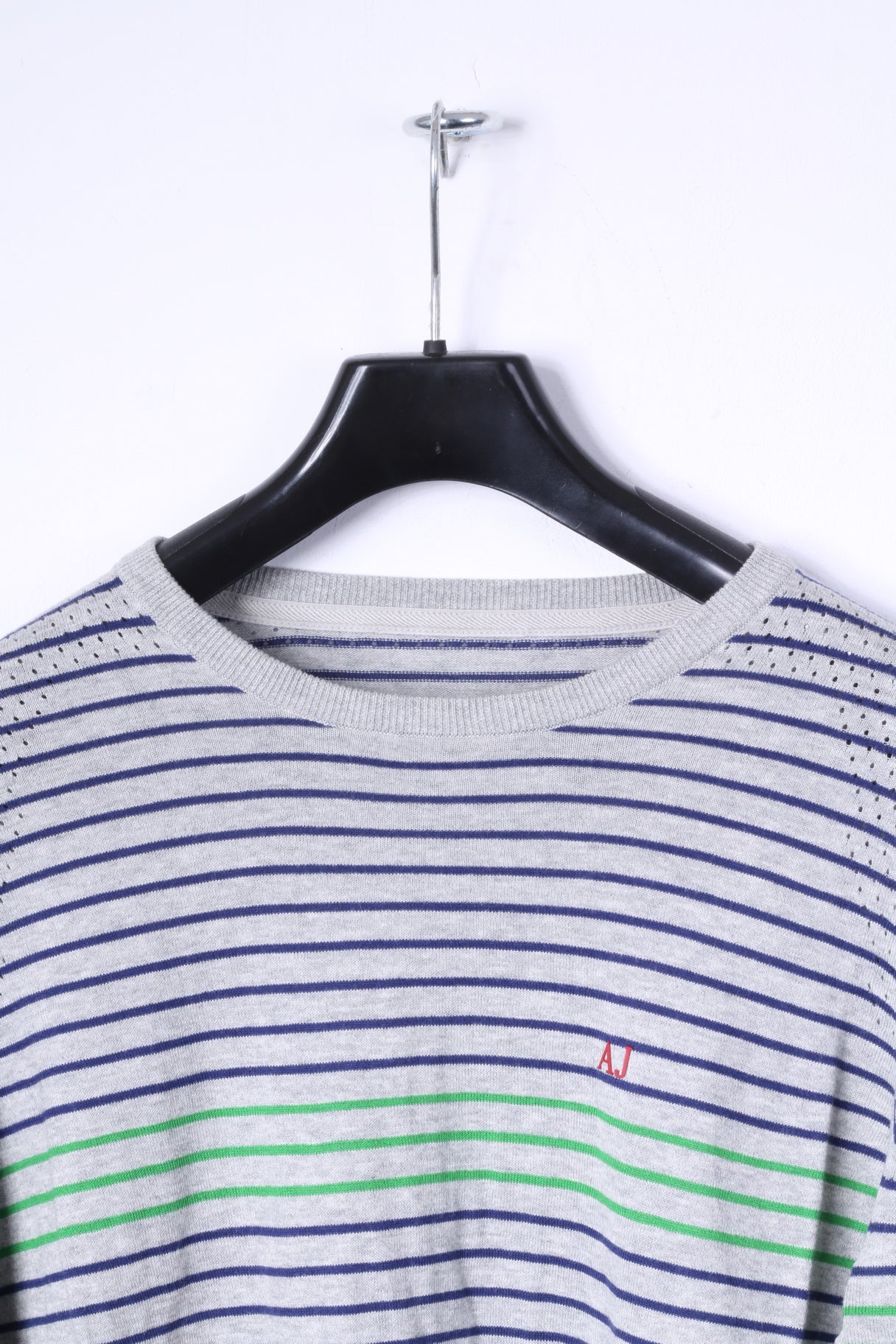 Armani Jeans Men XL Jumper Grey Cotton Striped Crew Neck Light Sweater - Image 3