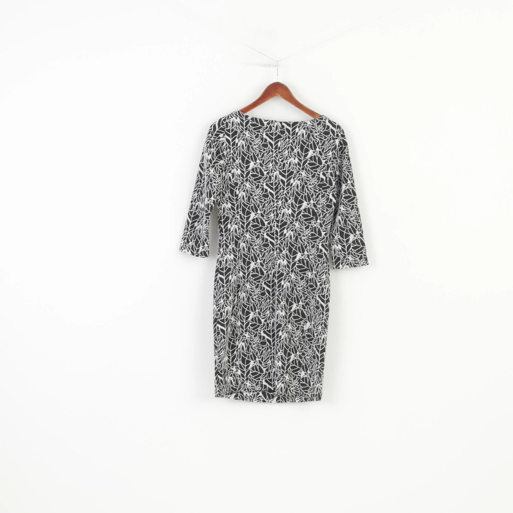 Armani Jeans Woman 42 M Dress Black Flower Print Long Sleeve Back Zipper Crew Neck Cotton - Image 8
