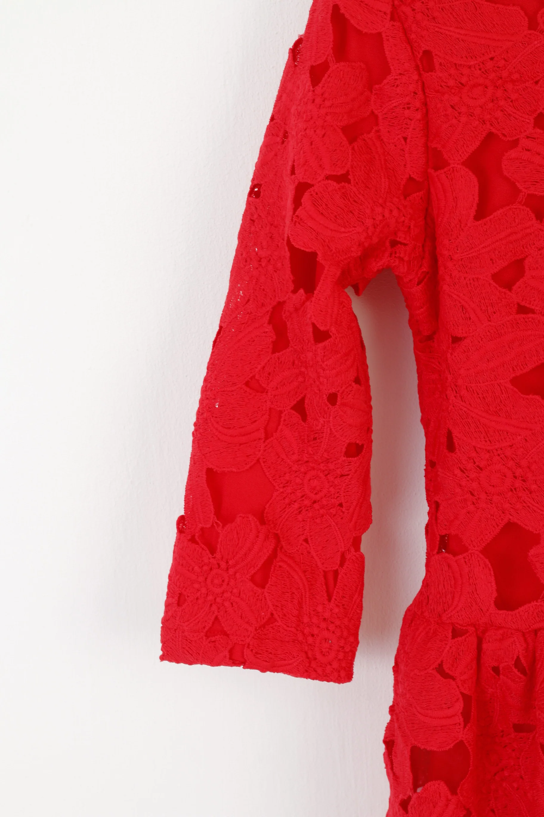 Arrogant Dat London Women 10 S Dress Red Floral Lace Short Sleeve Vintage - Image 2