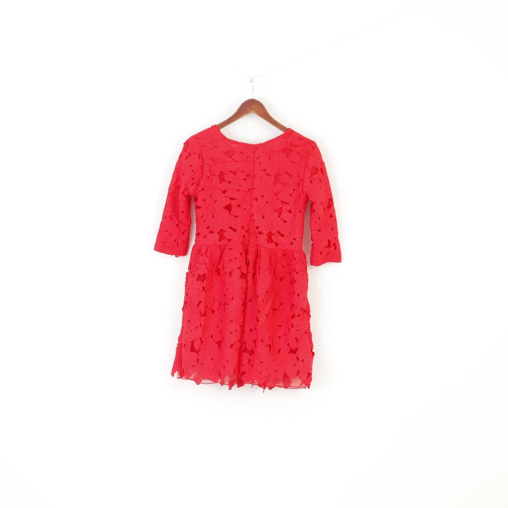 Arrogant Dat London Women 10 S Dress Red Floral Lace Short Sleeve Vintage - Image 6