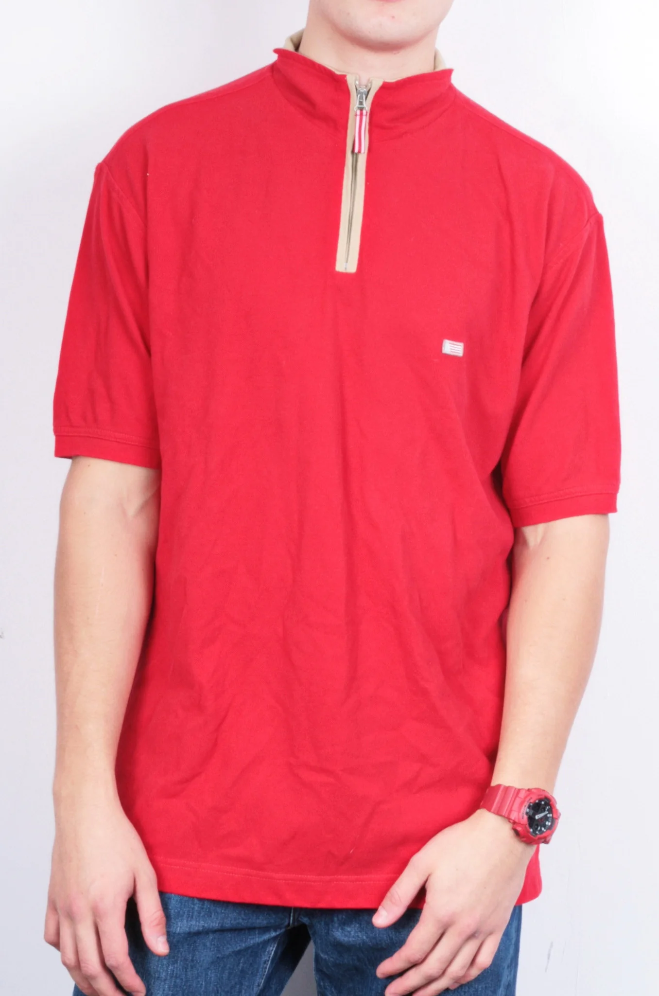 Arrow Americas Sport Mens XL Polo Shirt Red Cotton Top Zip Neck - Image 2