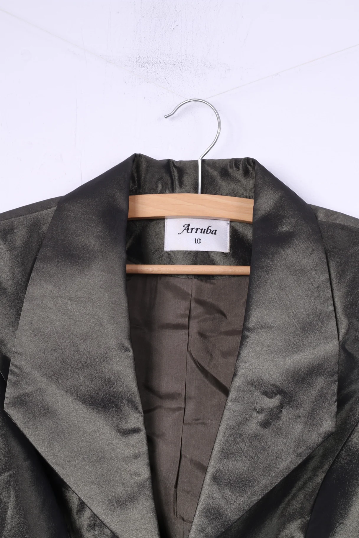 Arruba Women 10 S/M Skirt Suit Green Shiny Jacket Top Skirt 3 Pices Wedding - Image 2