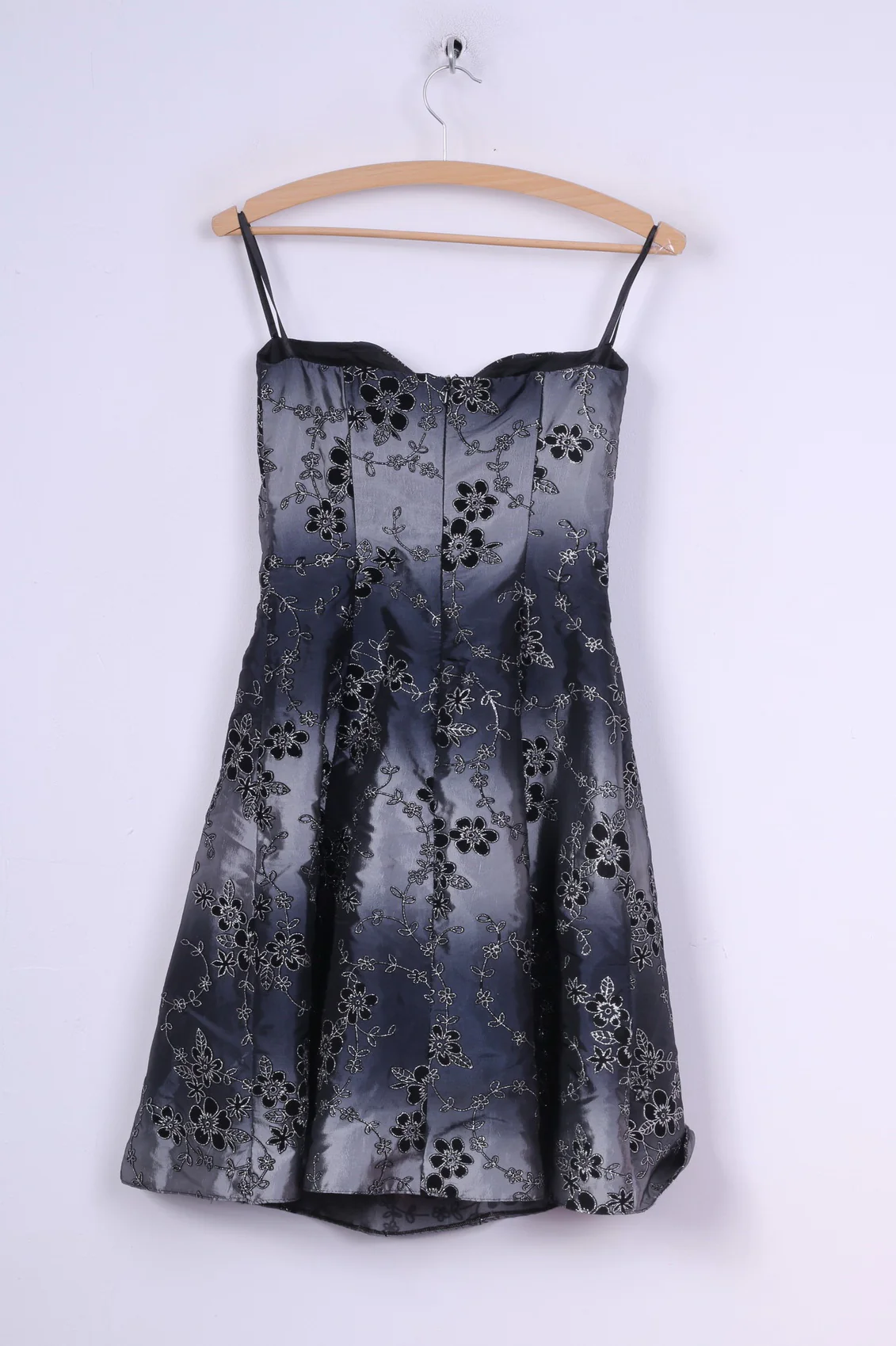 Ashwi Womens S Dress Bandeau Skater Grey Flower Print - Image 4