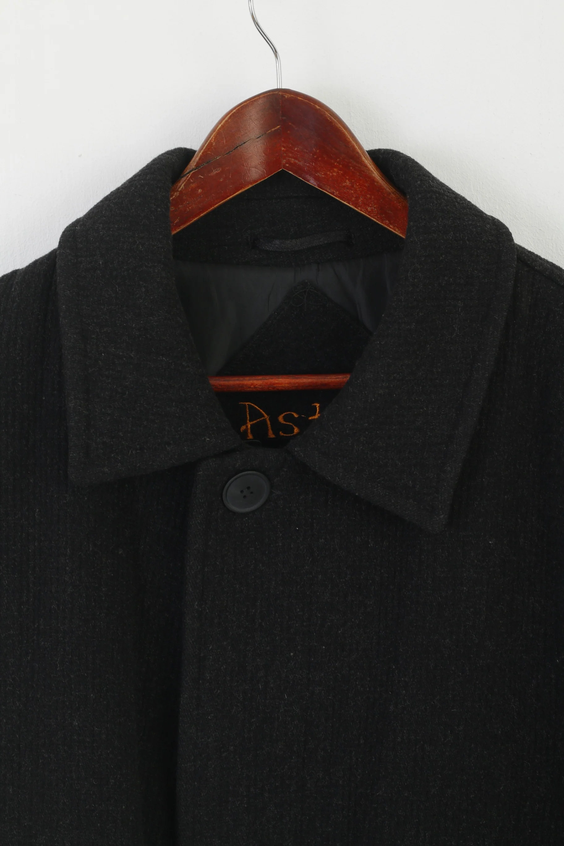 Astya Men 54 L Coat Charcoal Wool Vintage Single Breasted Shoulder Pads Overcoat - Image 2