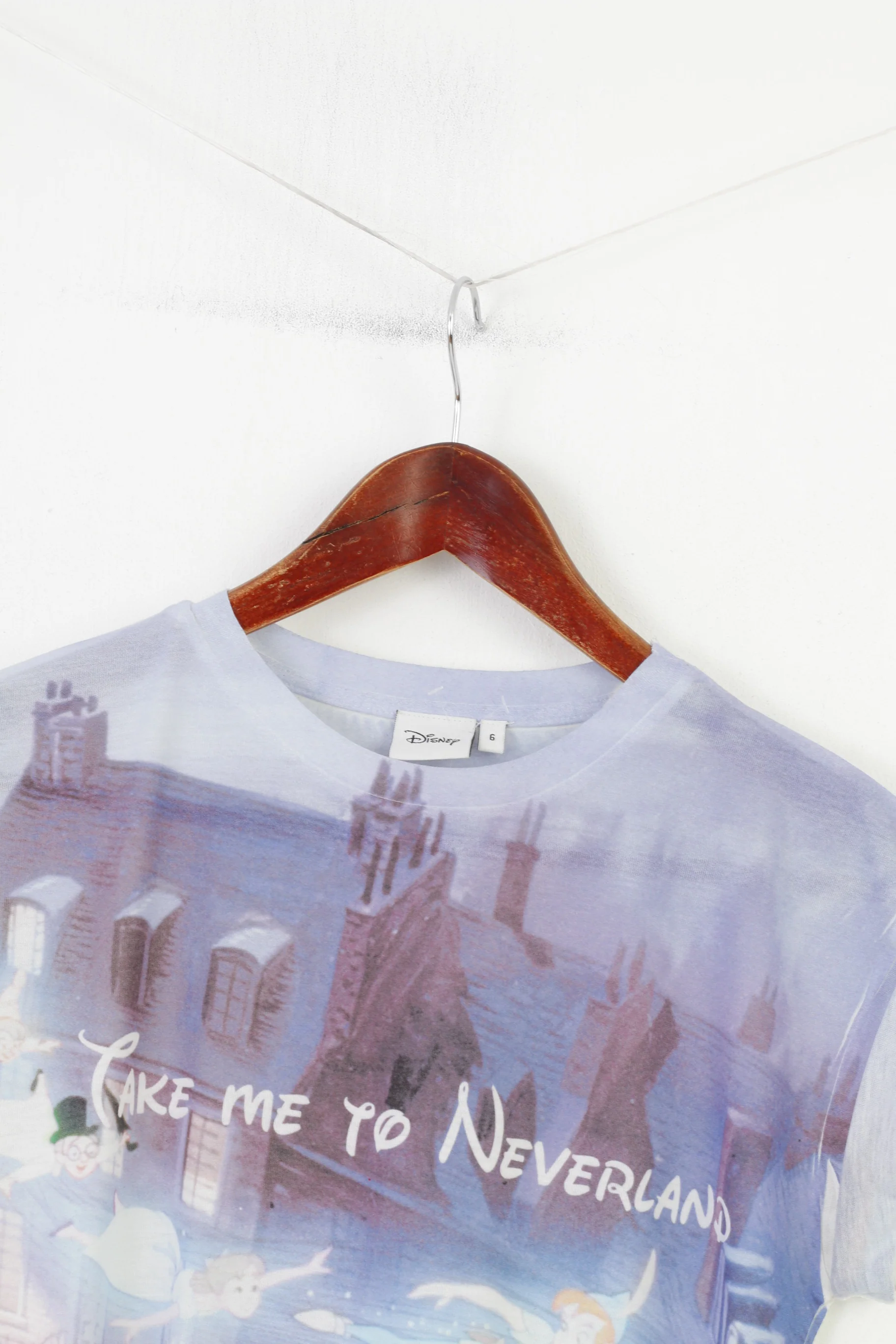 Atmosphere Women 6 XS T- Shirt Disney Take Me To Neverland Blue Graphic Crew Neck Top - Image 2