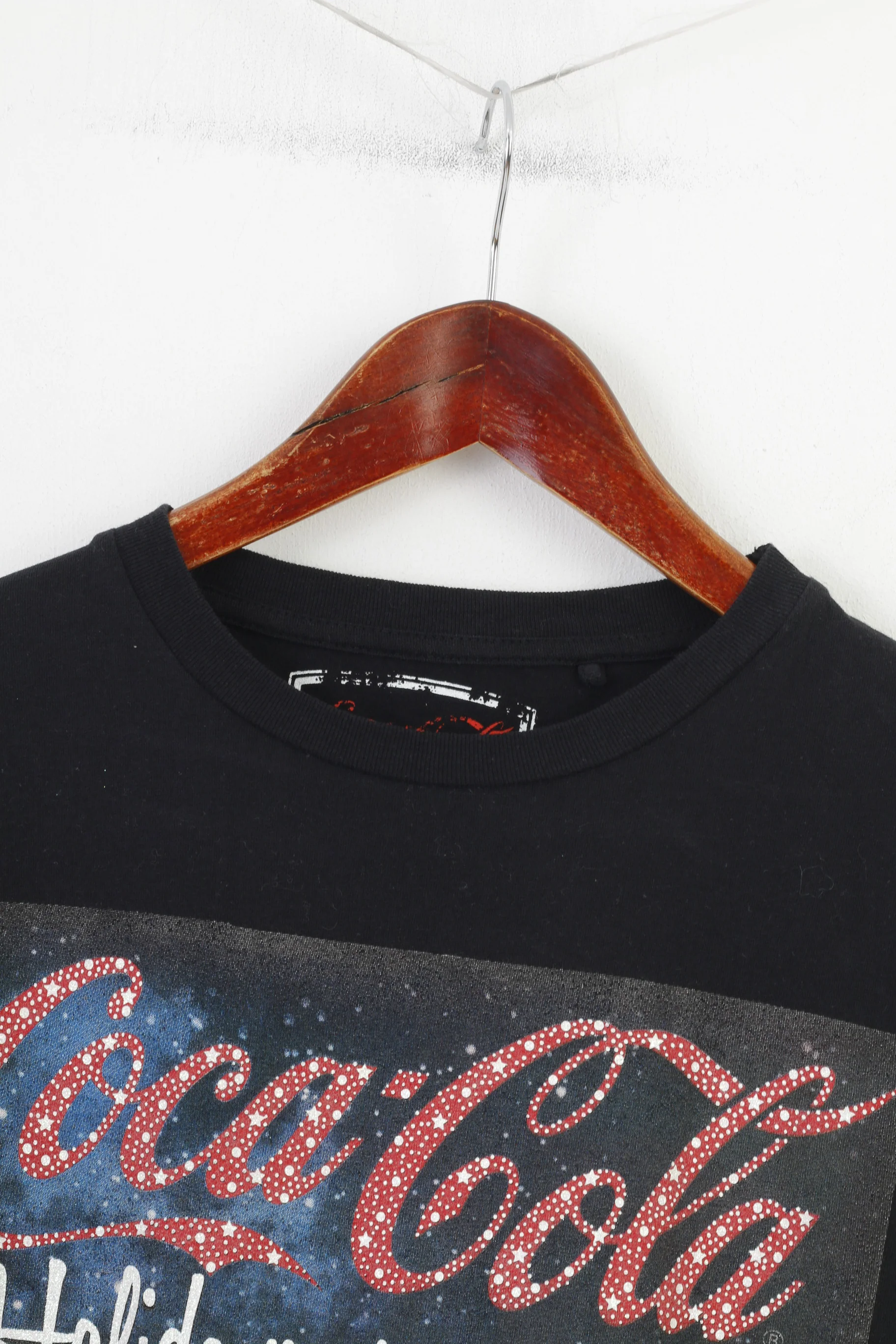 Atmosphere Women 8 S Shirt Black Cotton Crew Neck Coca Cola Holidays Vintage Top - Image 2