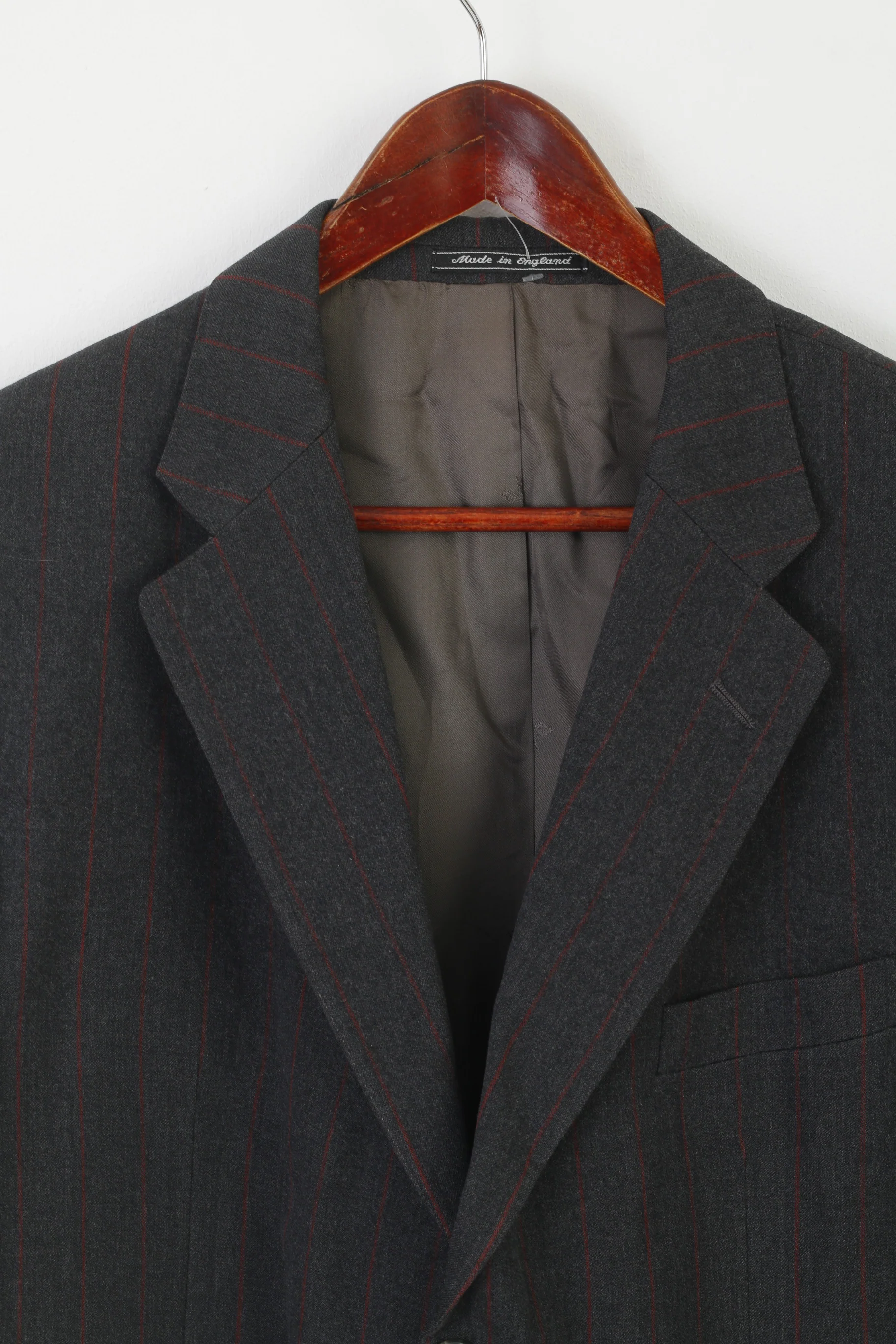 Austin Reed Men 42 Blazer Gray Wool Striped England Vintage Single Breasted Jacket - Image 2