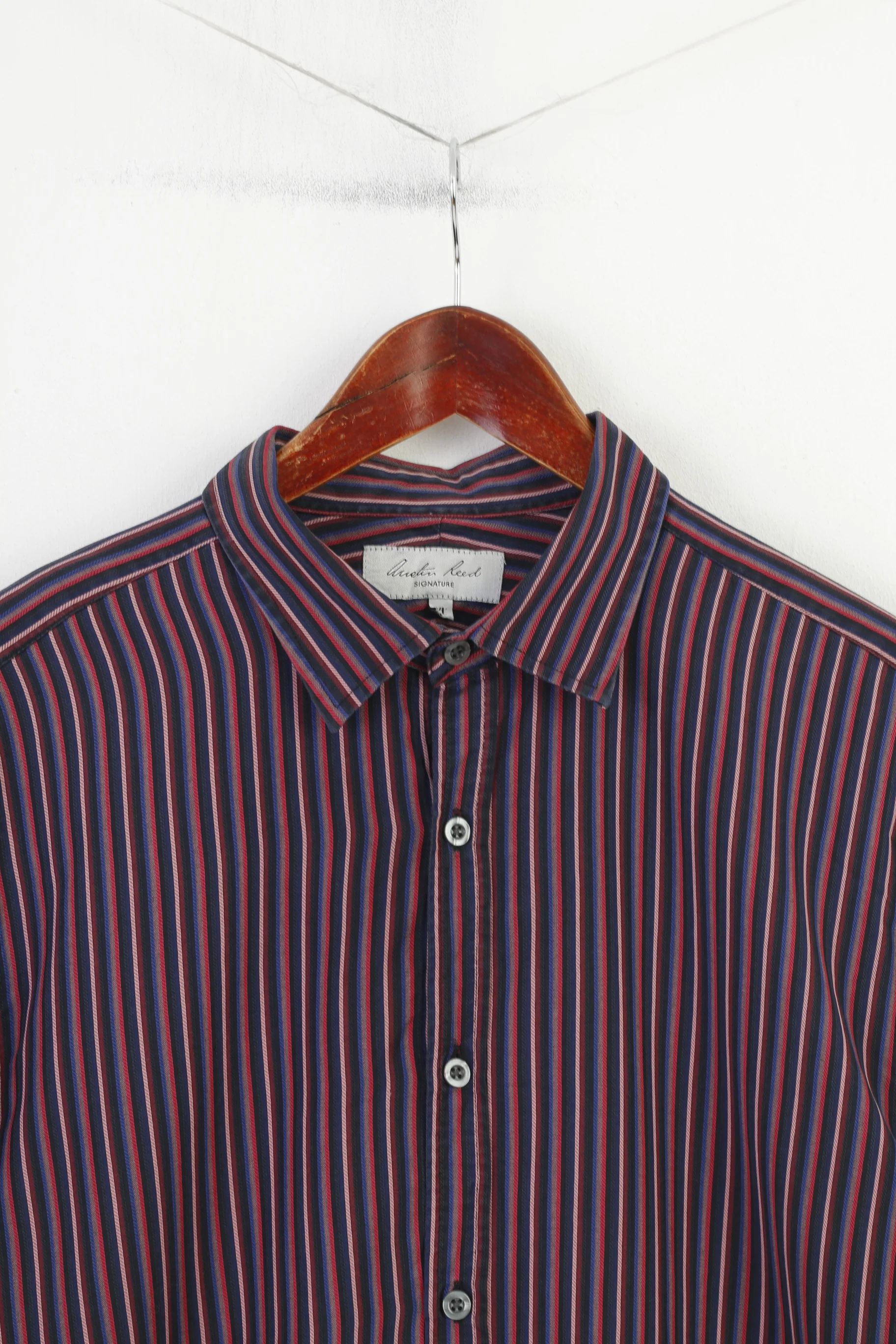 Austin Reed Signature Men XL L Casual Shirt Purple Striped Cotton Italian Fabric Long Sleeve Top - Image 2