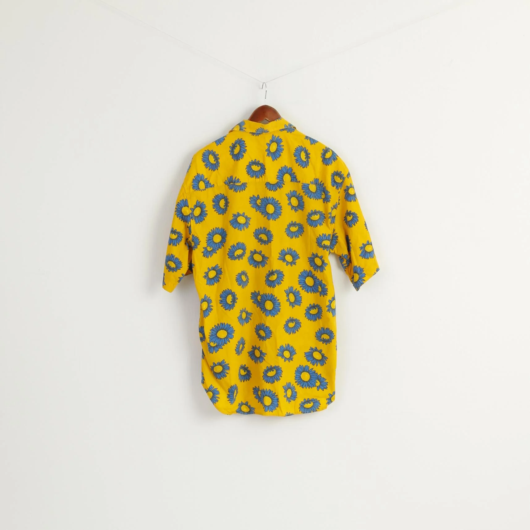 ETNIC Men L Casual Shirt Yellow Sunflowers Print Vintage Cotton Short Sleeve Top - Image 7