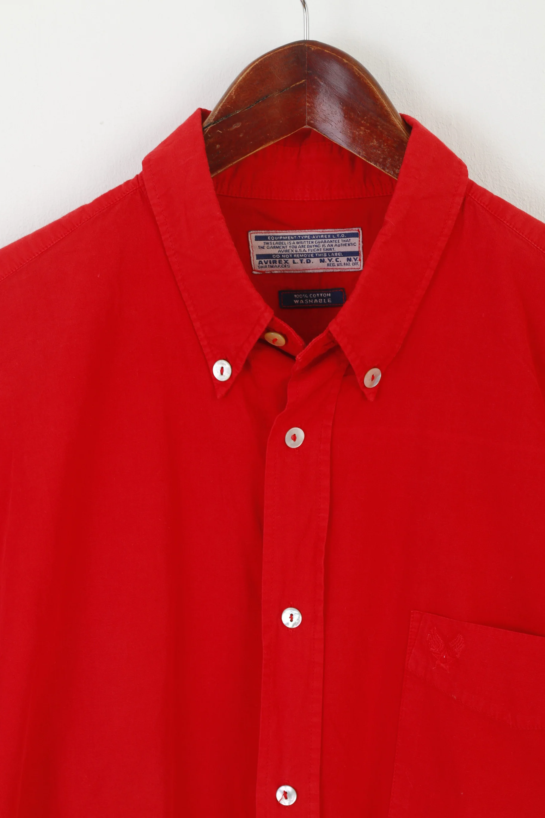 Avirex NYC Men M Casual Shirt Red Cotton Pocket Army Short Sleeve Vintage Top - Image 2