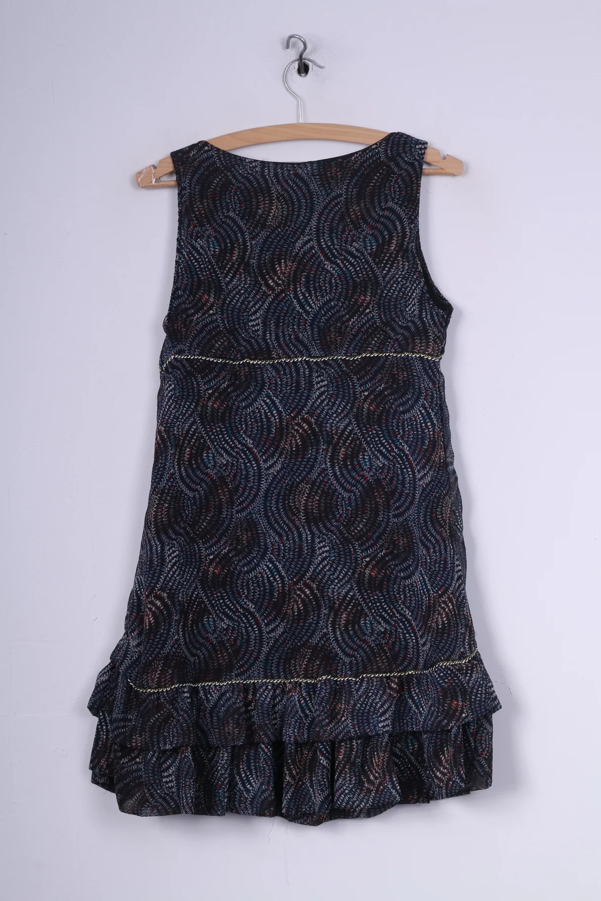 AZARA Womens S/M Mini Dress Sleeveless Navy Flounce - Image 5