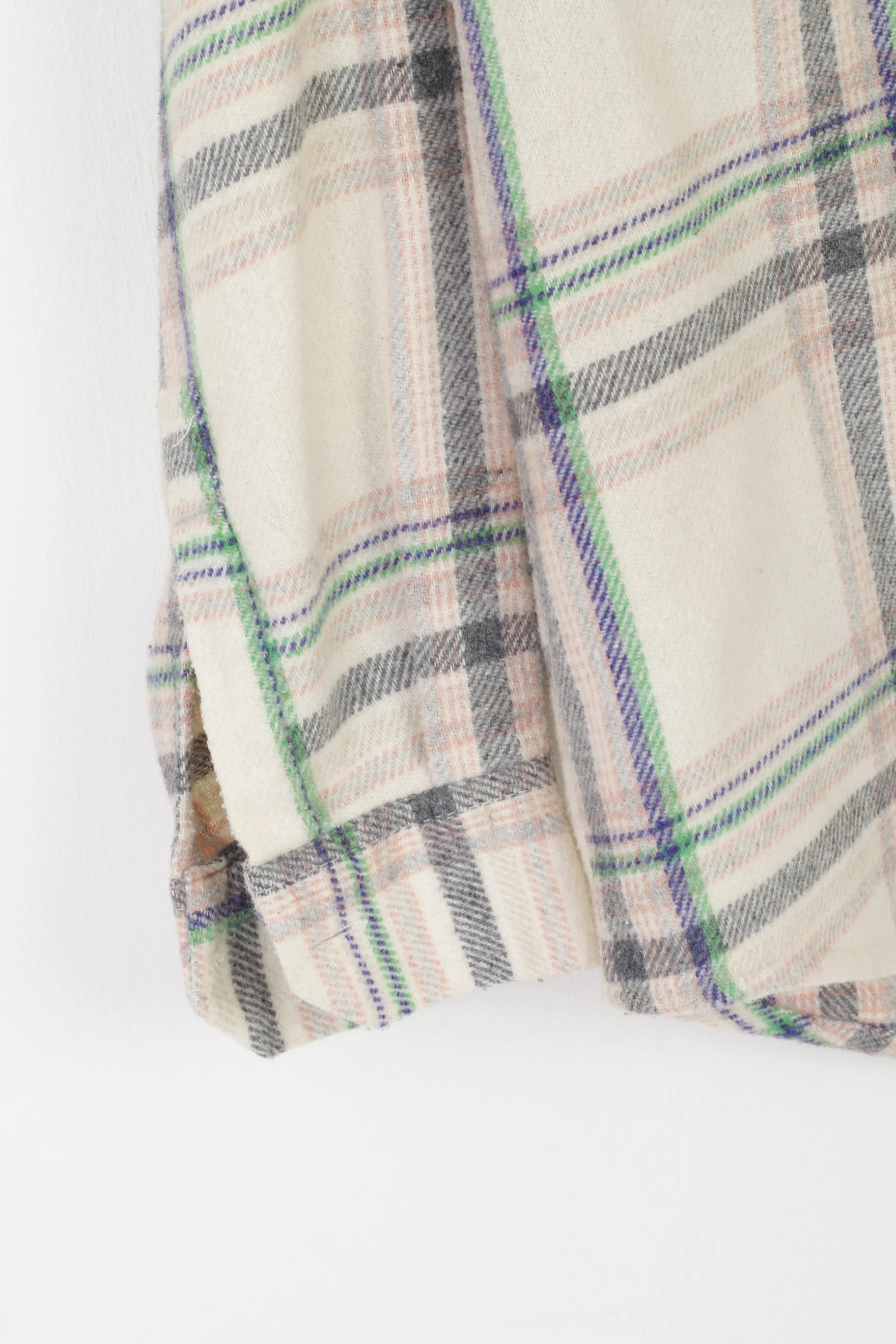 Azzurra Men M Casual Shirt Cream Vintage Warm Checkered Wool Blend Italy Long Sleeve - Image 3