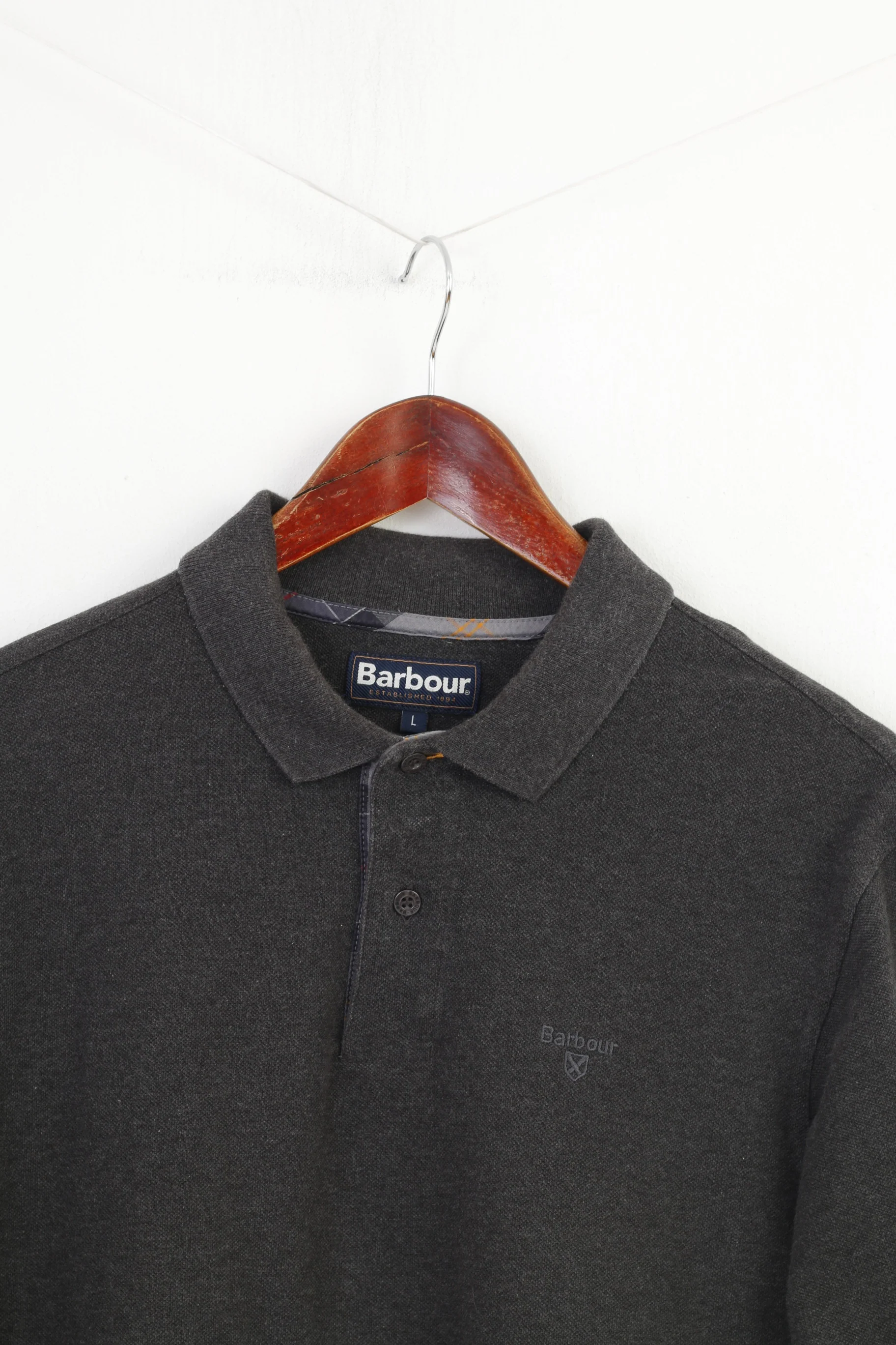 Barbour Men L Shirt Cotton Grey Long Sleeve Collar Top - Image 2
