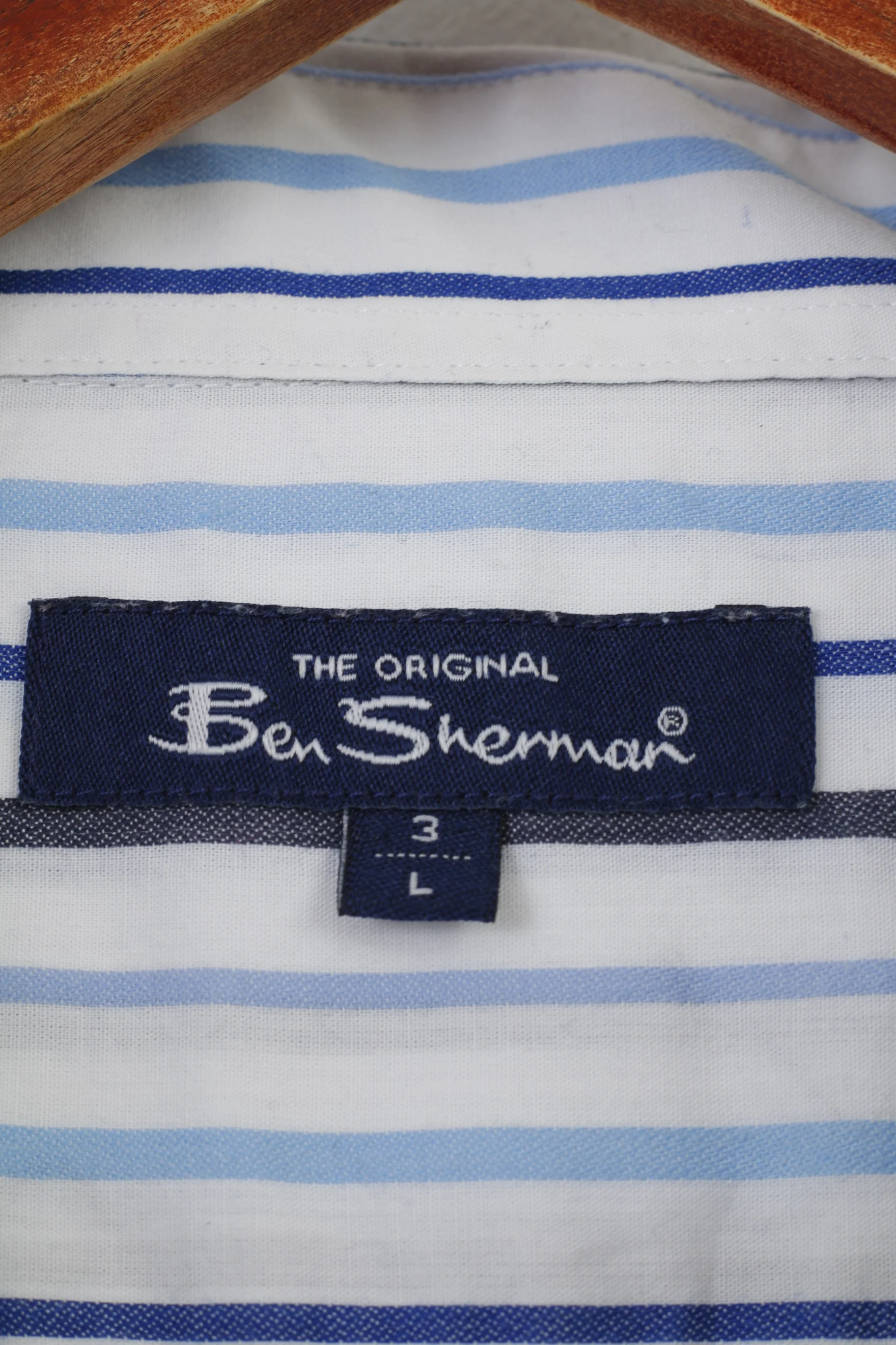 Ben Sherman Men L Casual Shirt White Blue Striped Collar Long Sleeve Elegant The Original Cotton Top - Image 4