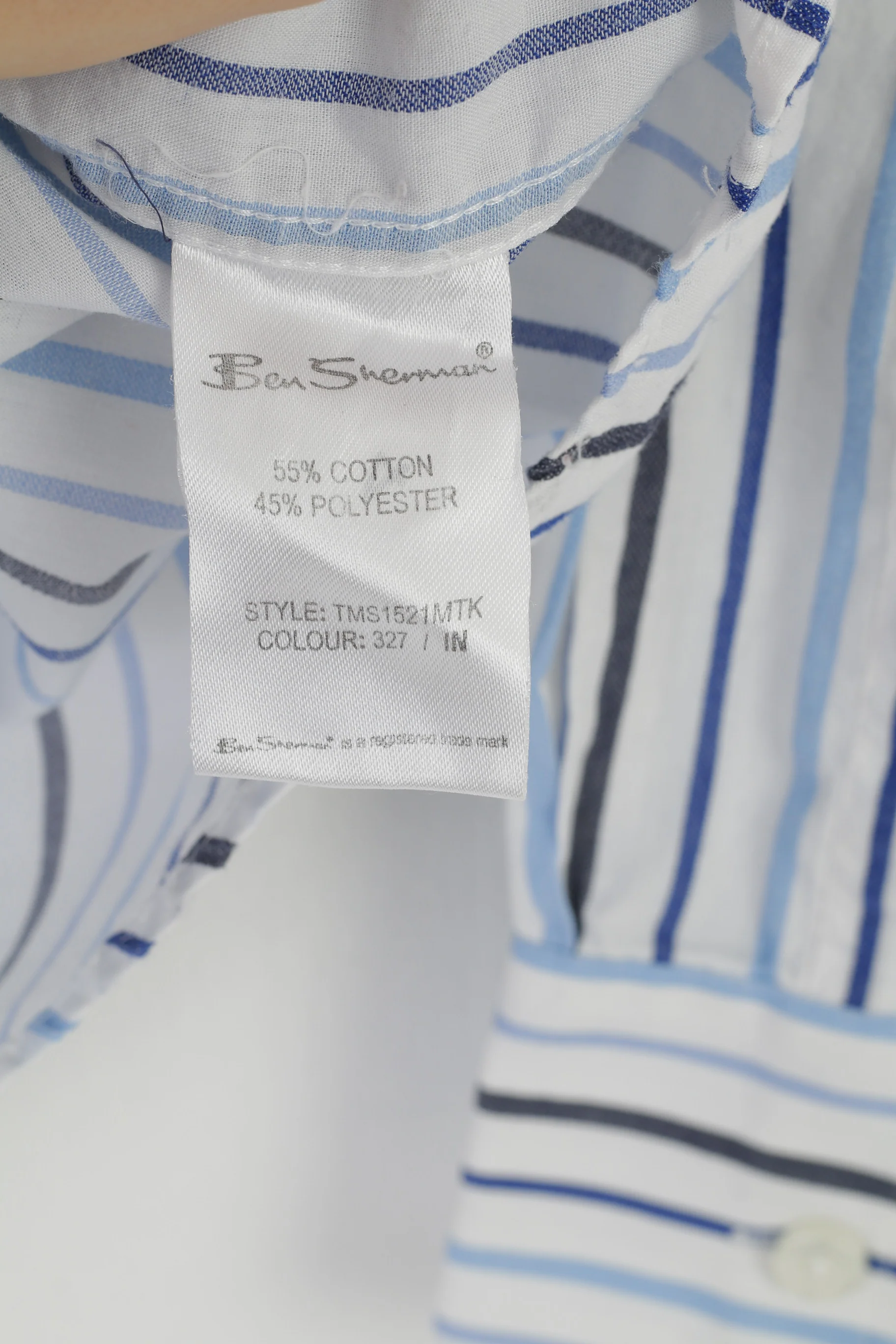Ben Sherman Men L Casual Shirt White Blue Striped Collar Long Sleeve Elegant The Original Cotton Top - Image 5